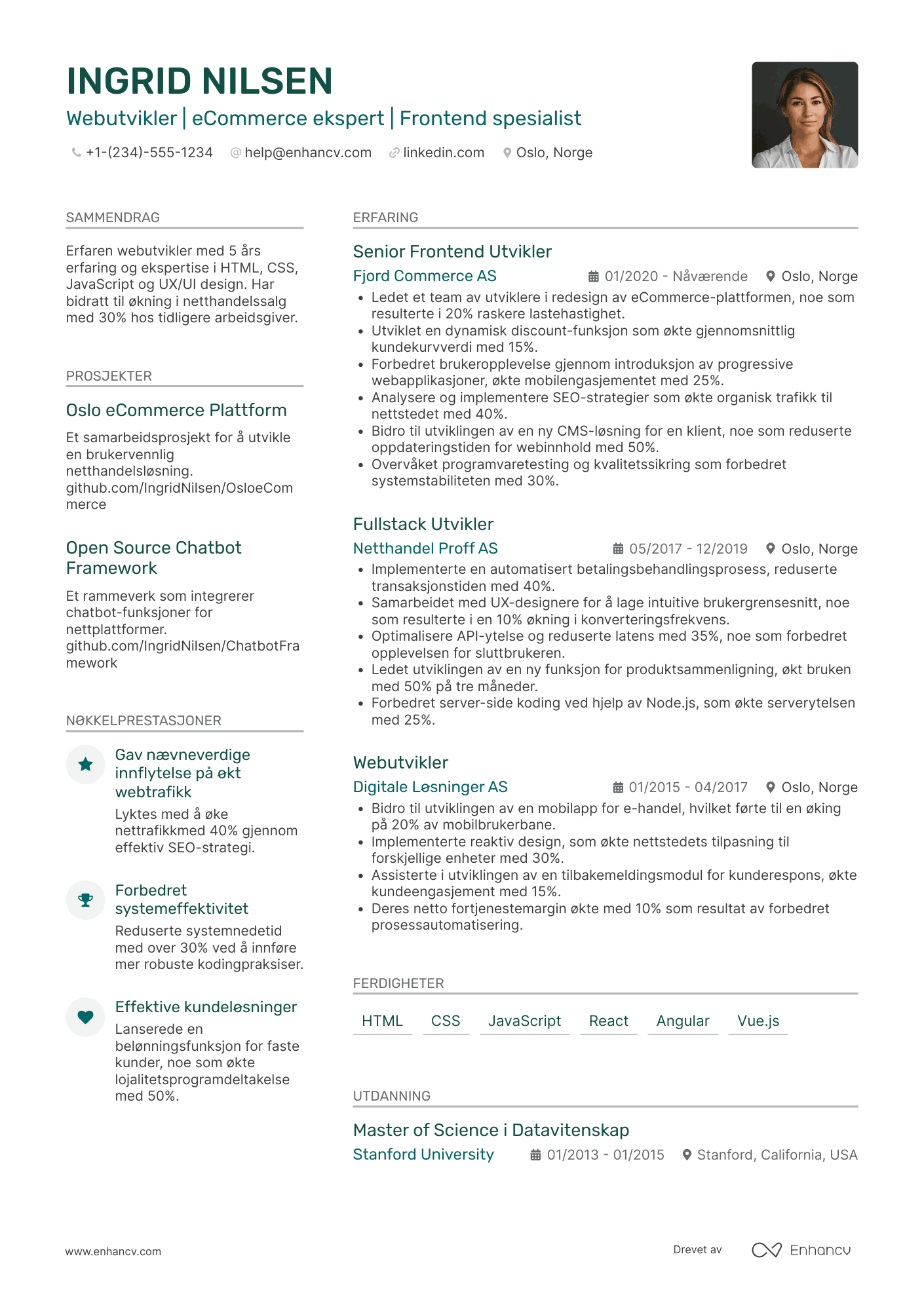 CV for Webutvikler i eCommerce