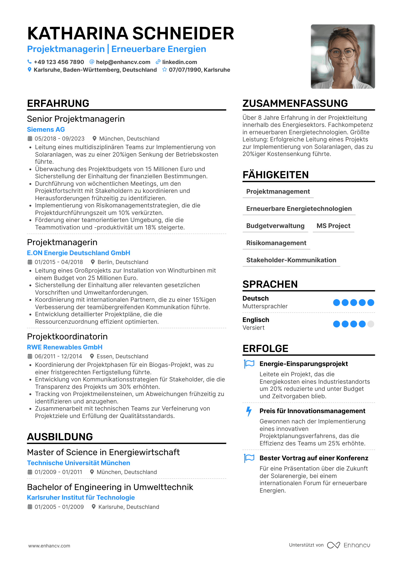 Lebenslauf in Projektmanager im Energiesektor