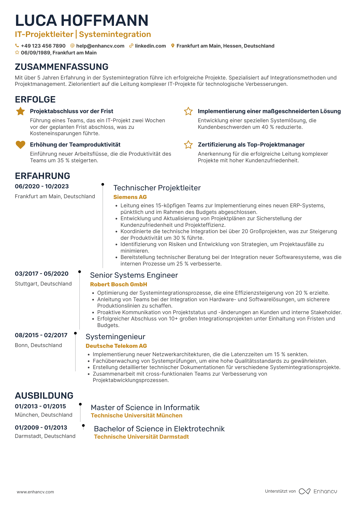 Lebenslauf als Technischer Leiter für Systemintegration