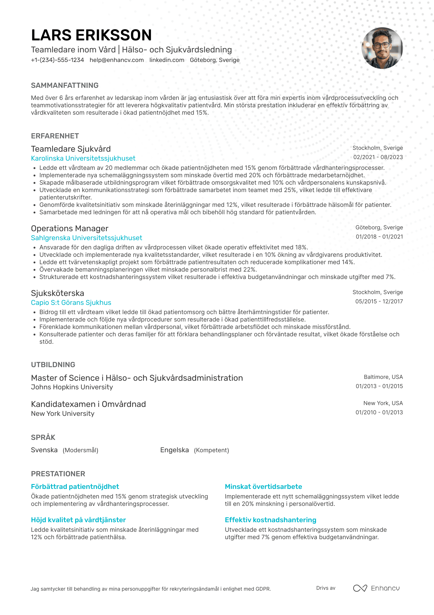 CV för Teamledare Sjukvård