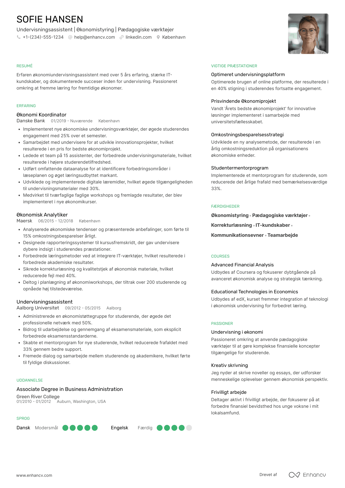 CV til Økonomi undervisningsassistent