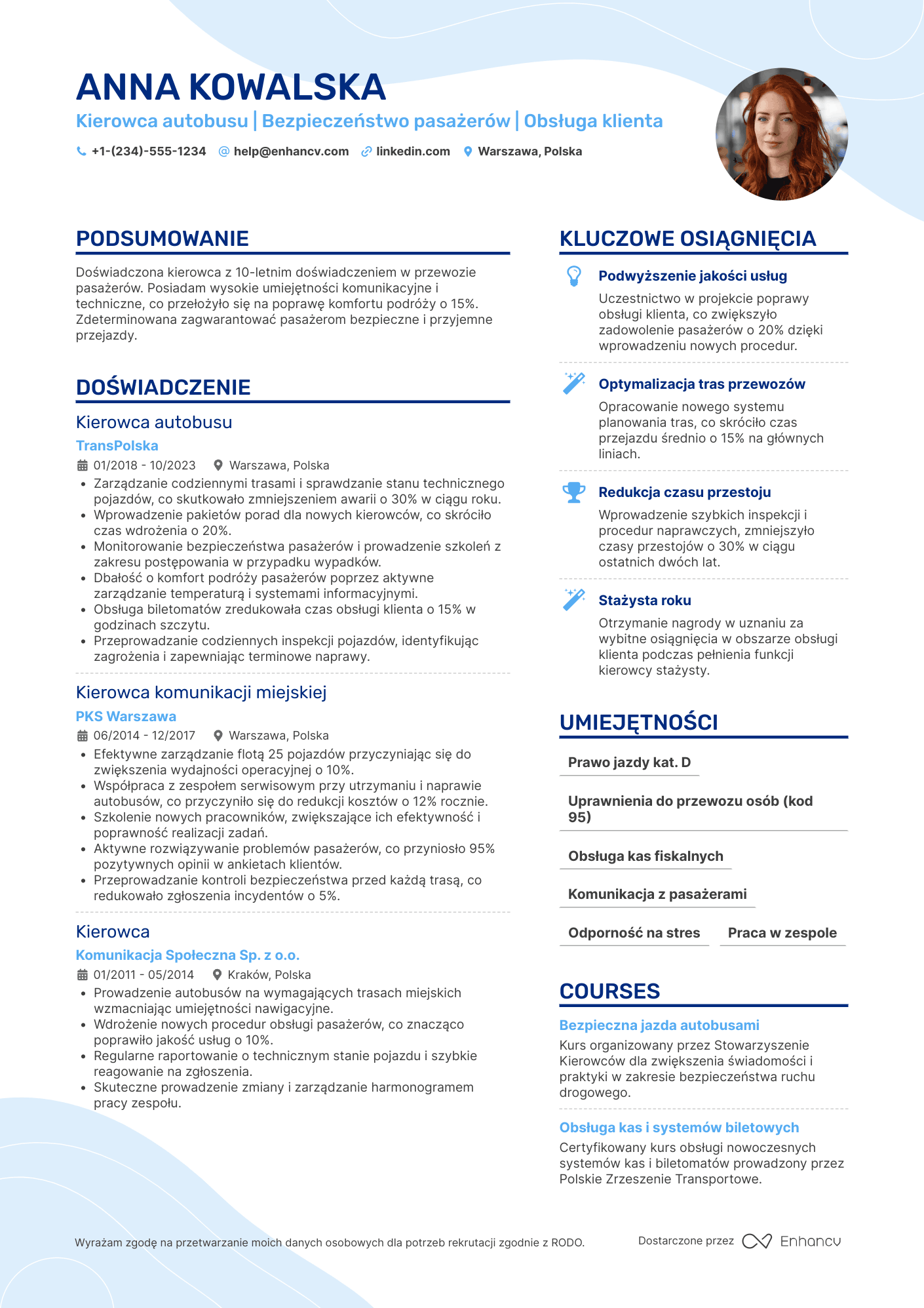 CV dla Kierowca autobusu