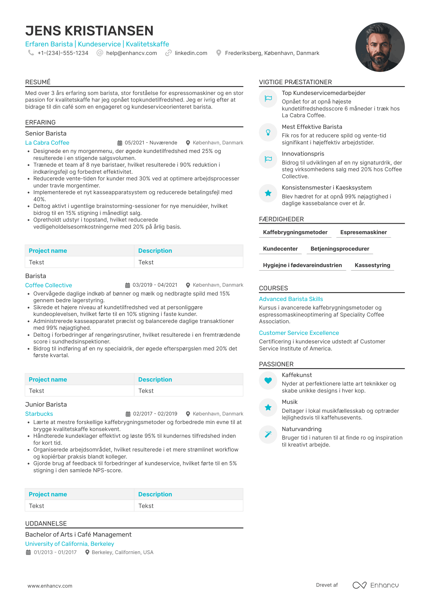 CV til Erfaren Barista