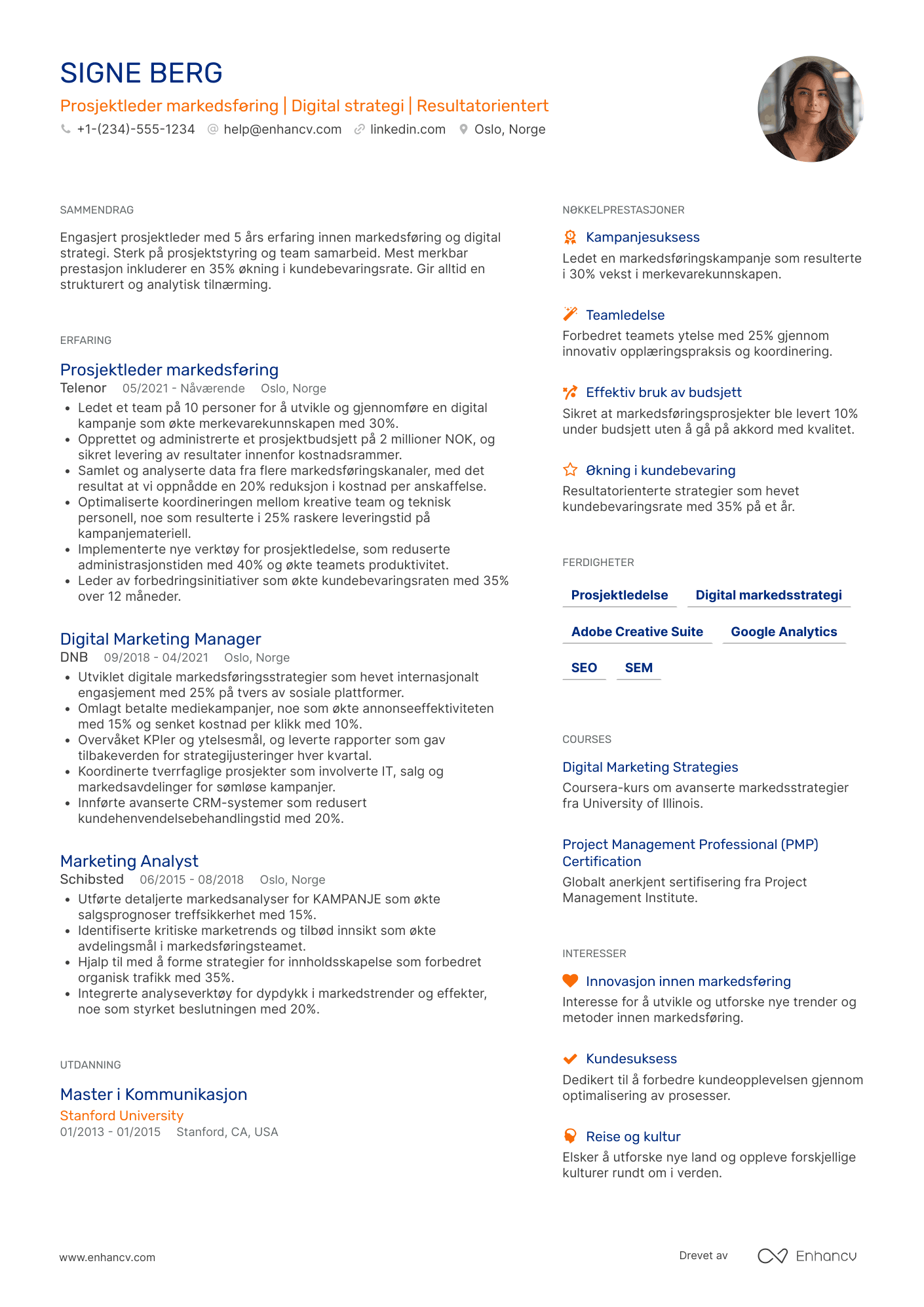 CV for Prosjektleder markedsføring
