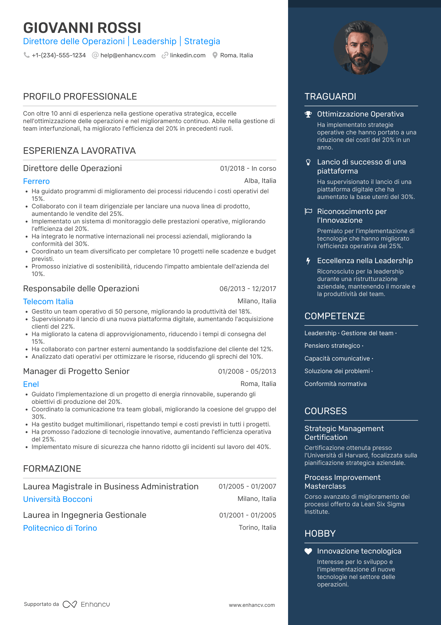 CV Direttore generale delle operazioni