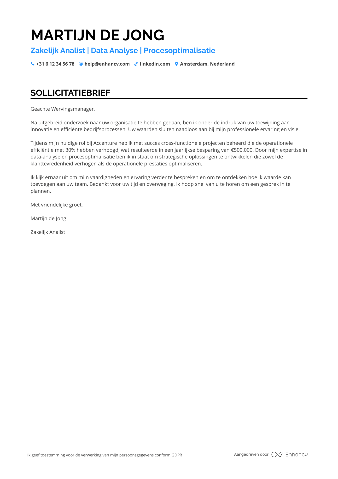 Sollicitatiebrief voor Zakelijk Analist