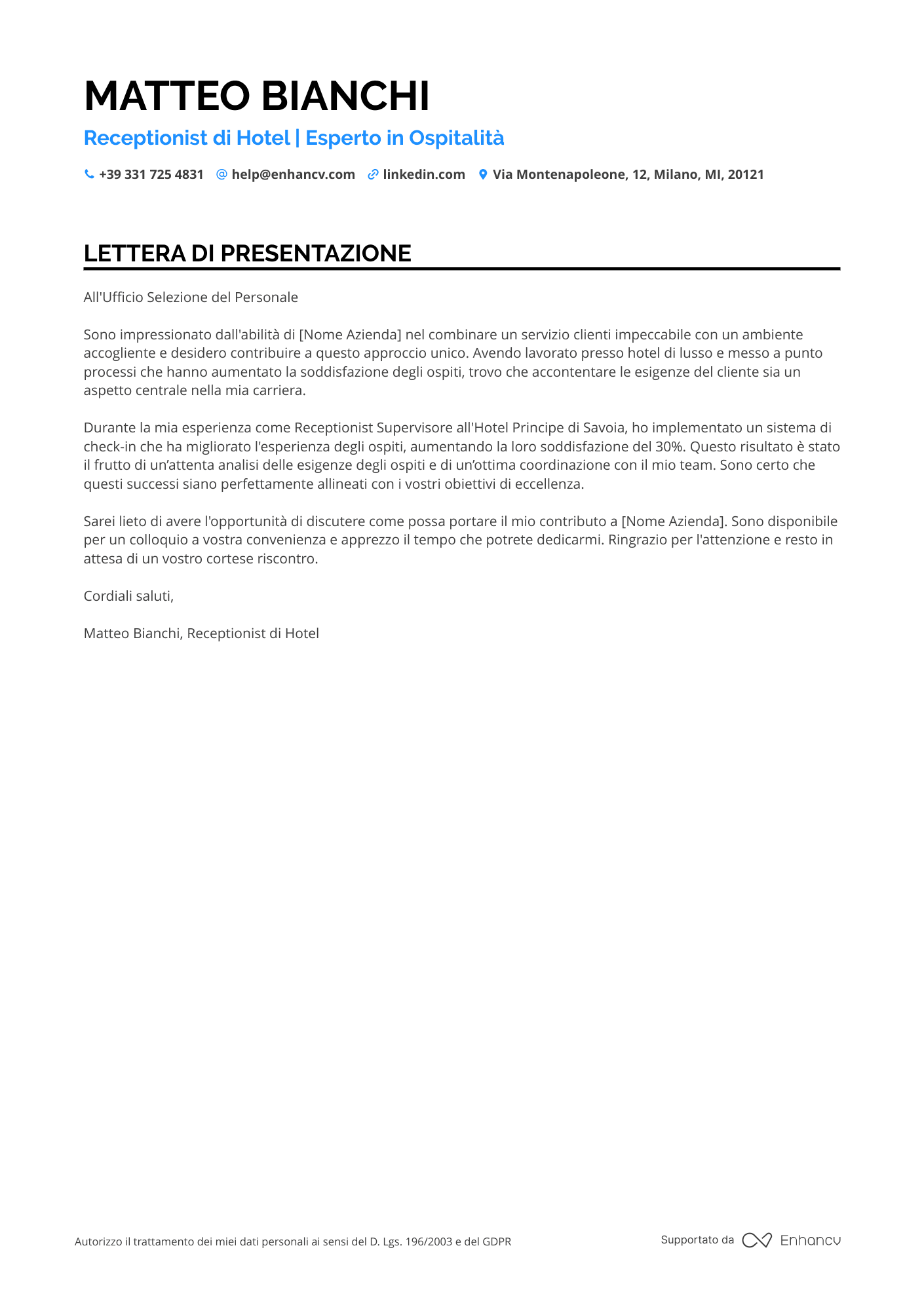 Receptionist di Giorno