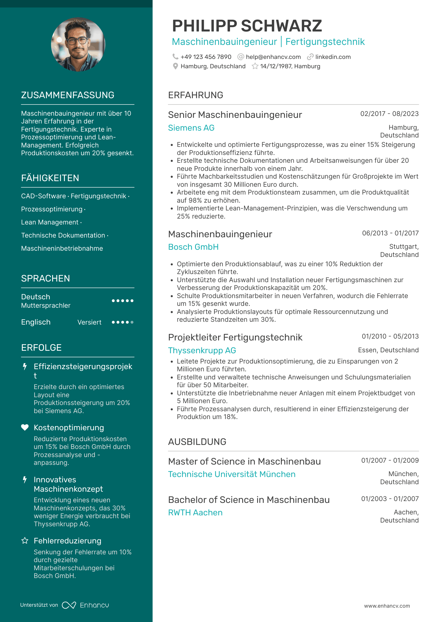 Lebenslauf als Maschinenbauingenieur für Fertigungstechnik