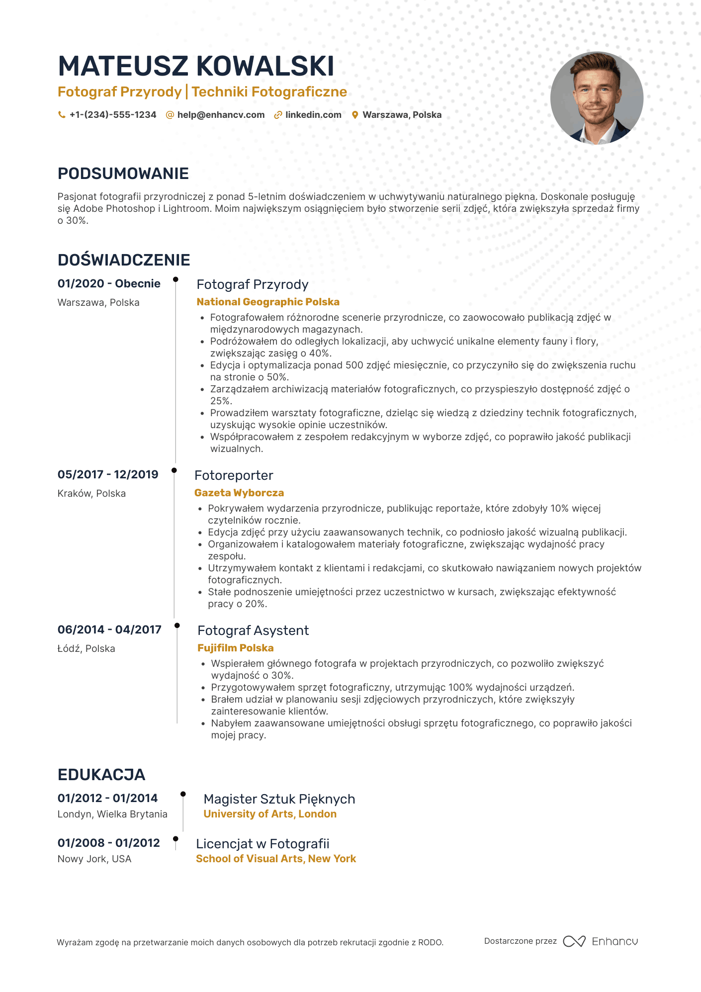 CV dla Fotograf przyrody