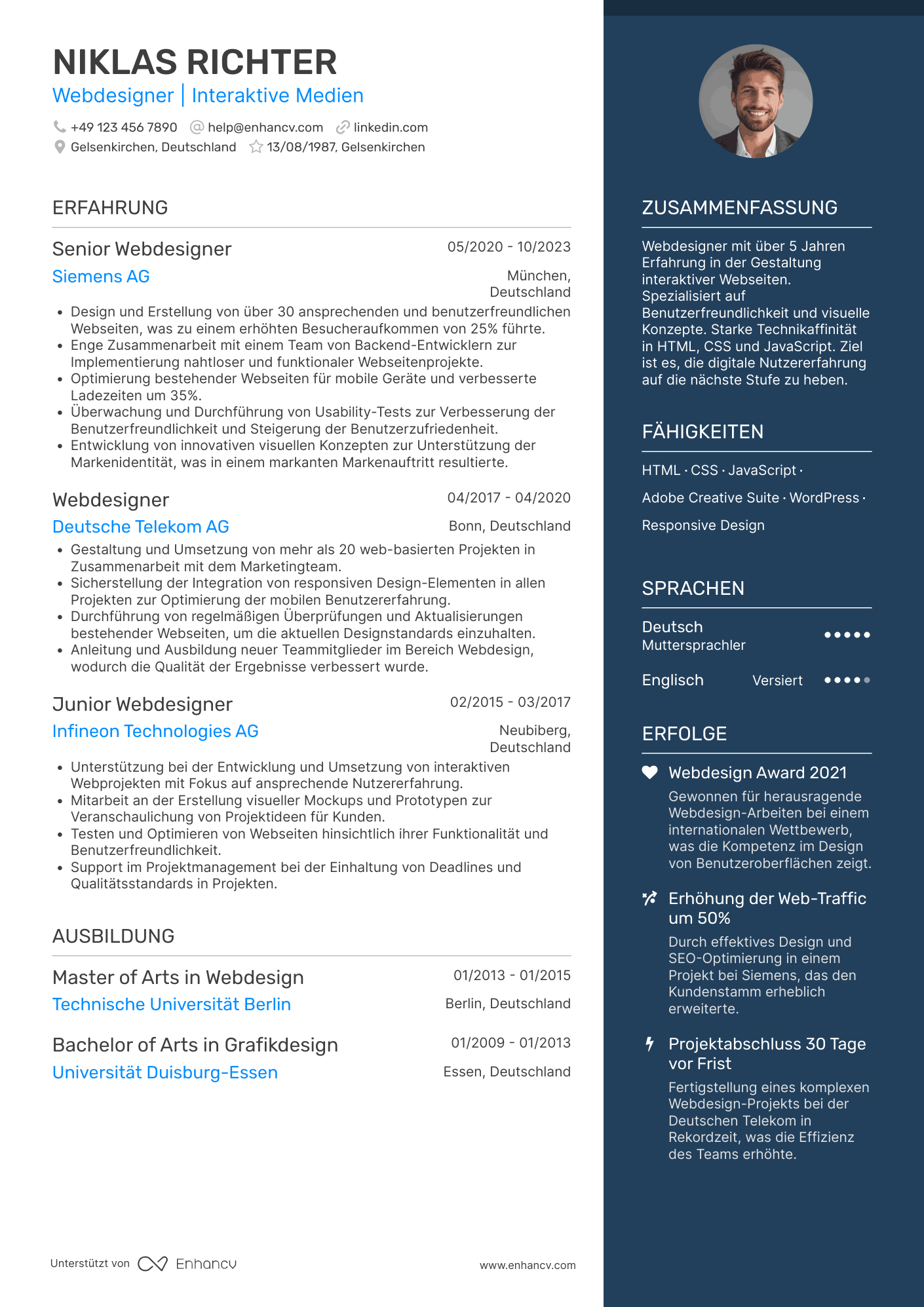 Lebenslauf als Webdesigner für interaktive Medien