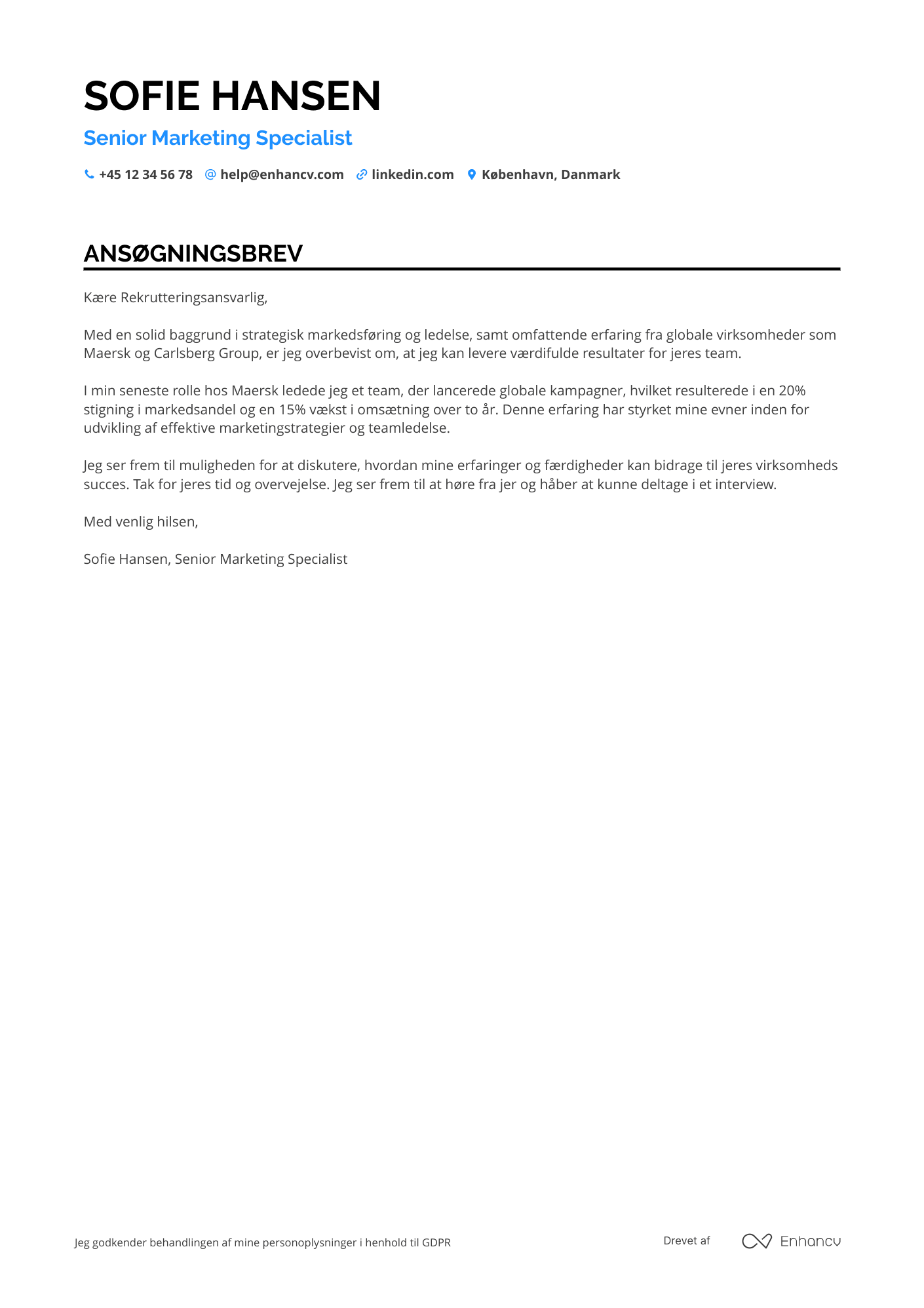Ansøgningsbrev til Senior marketingdirektør