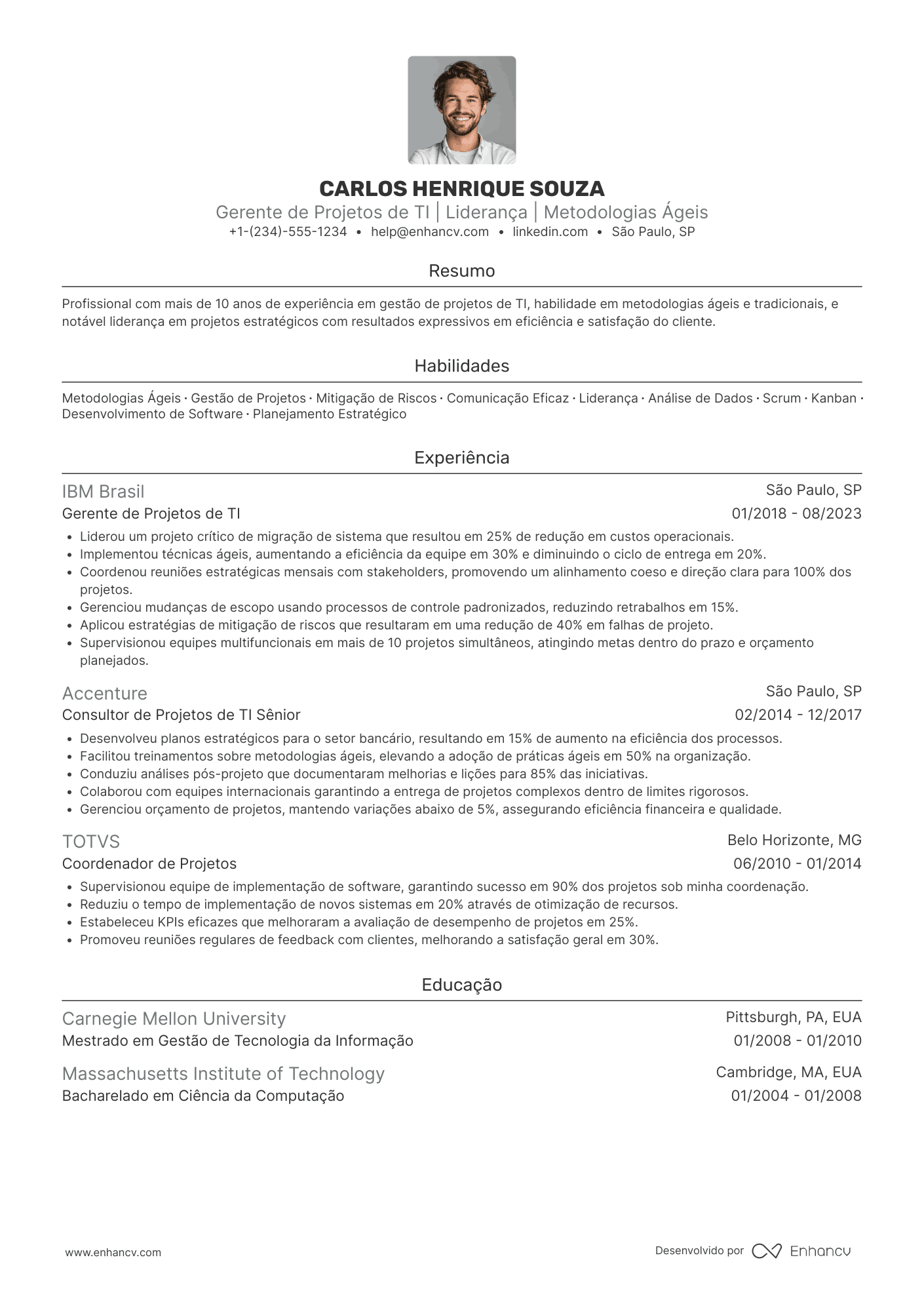 Currículo gerente de projetos TI