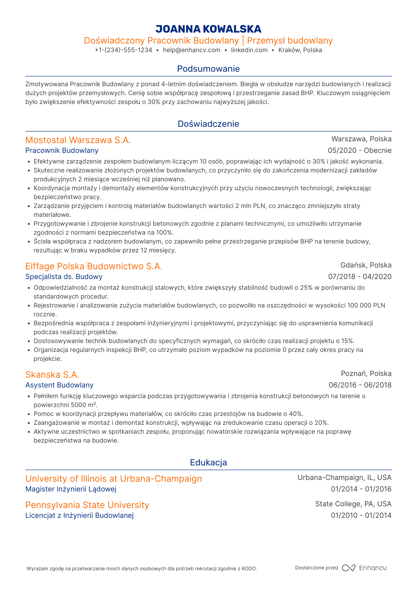 CV dla Pracownik Budowlany Przemysłowy