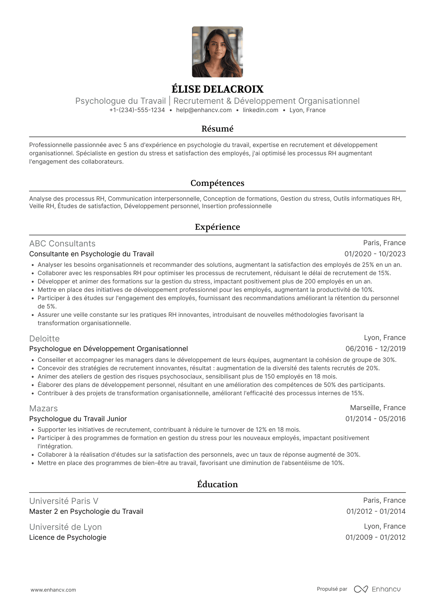 CV de psychologue du travail