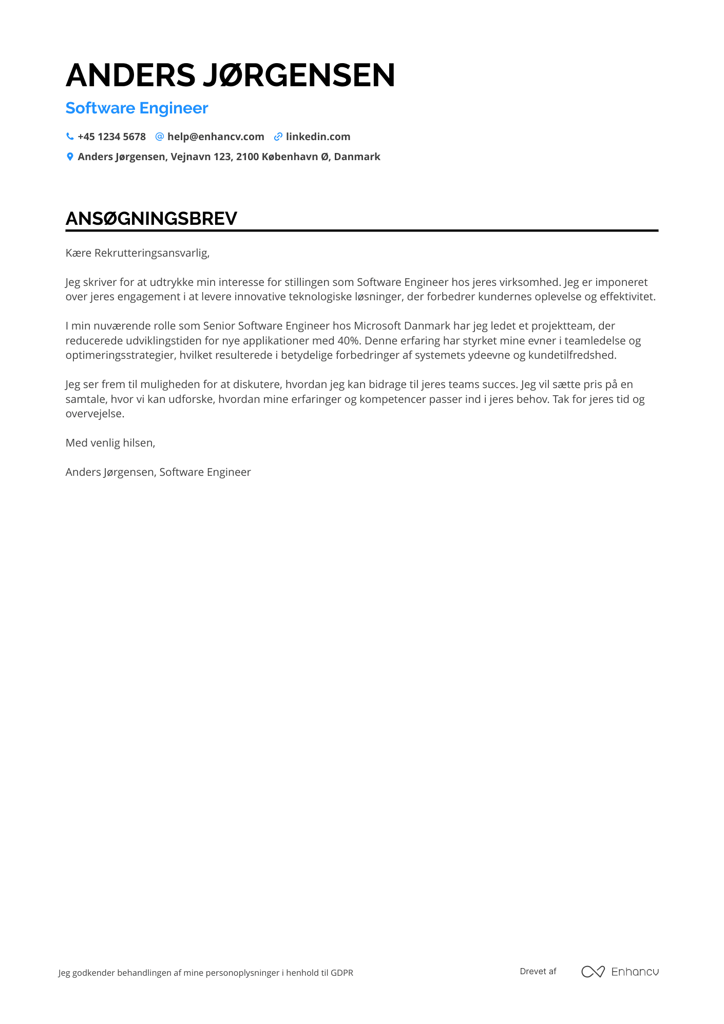 Ansøgningsbrev til Specialist i softwareteknik