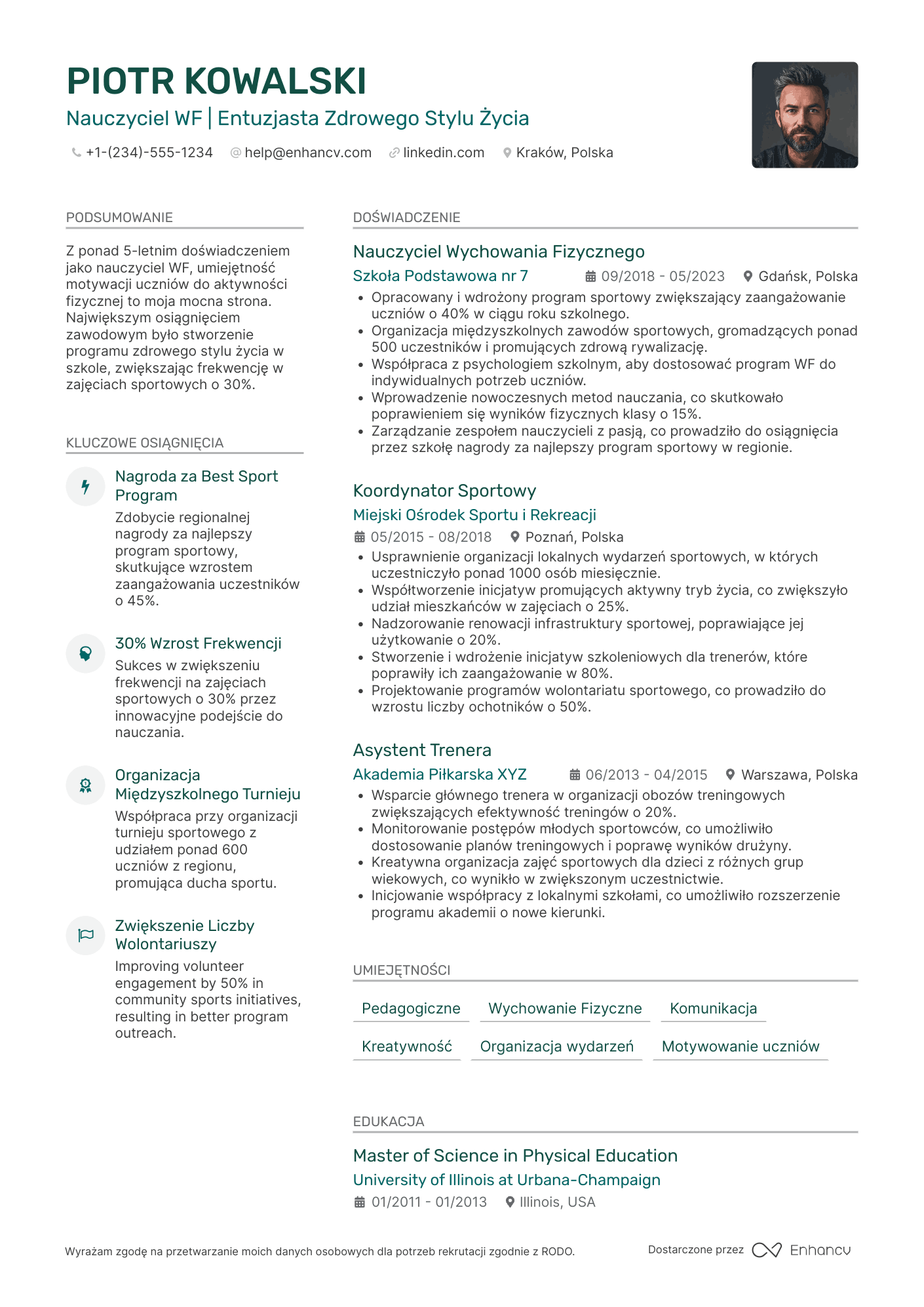 CV dla Nauczyciel WF