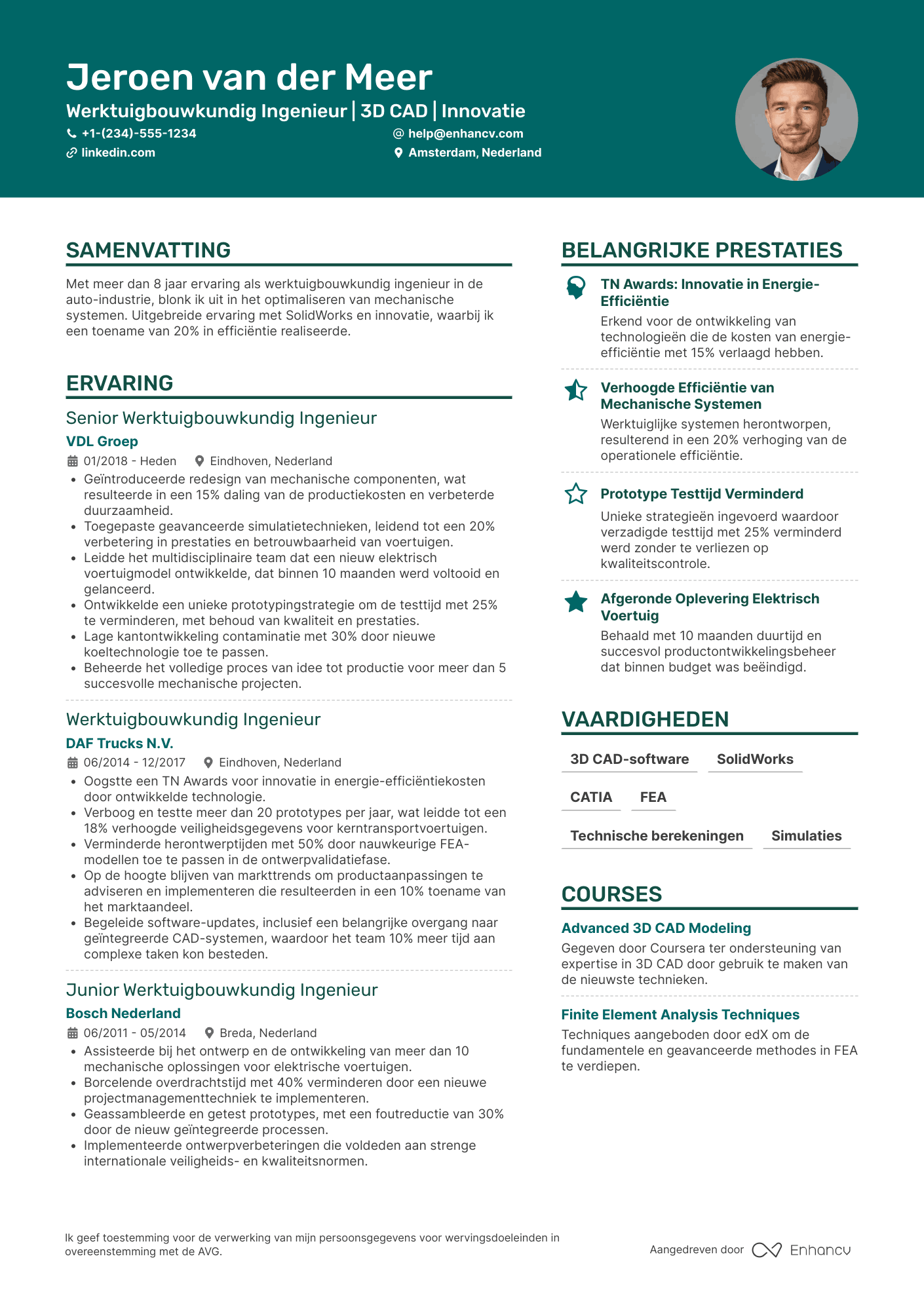 CV voor Werktuigbouwkundig Ingenieur Automobielindustrie