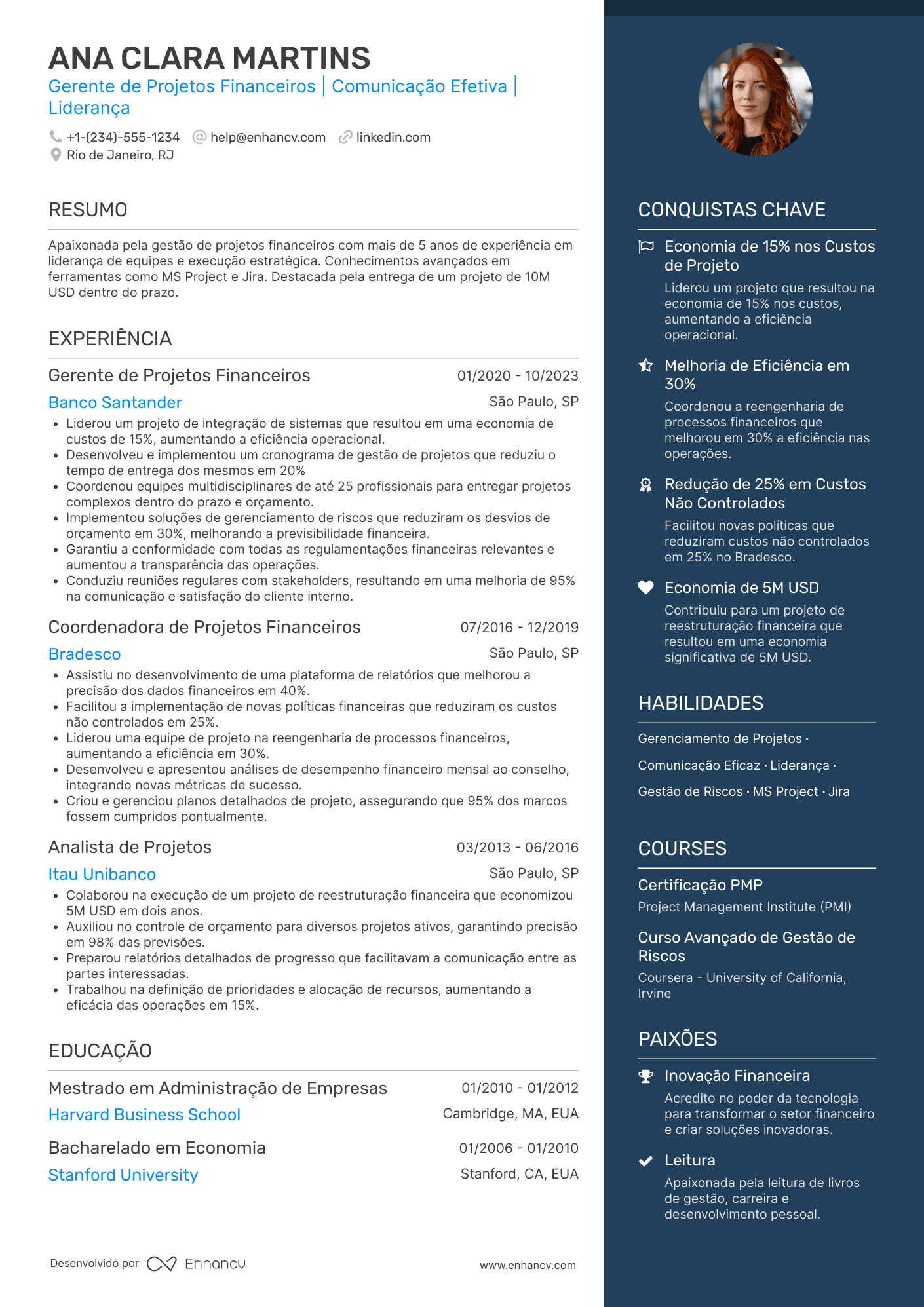 Currículo gerente de projetos financeiro