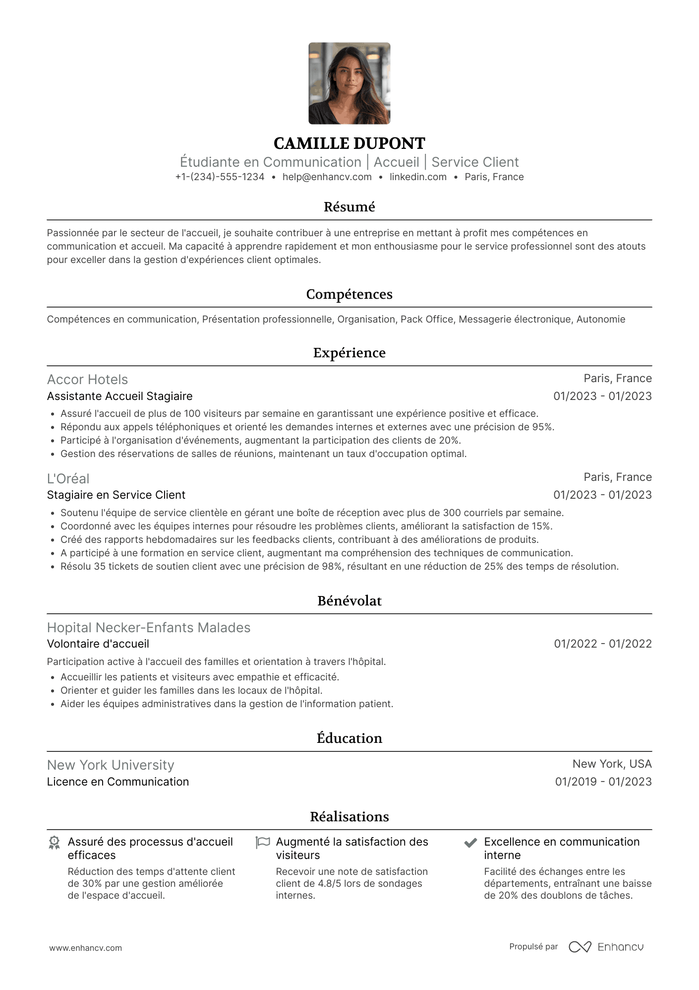 CV d’hôtesse&nbsp;d'accueil sans expérience