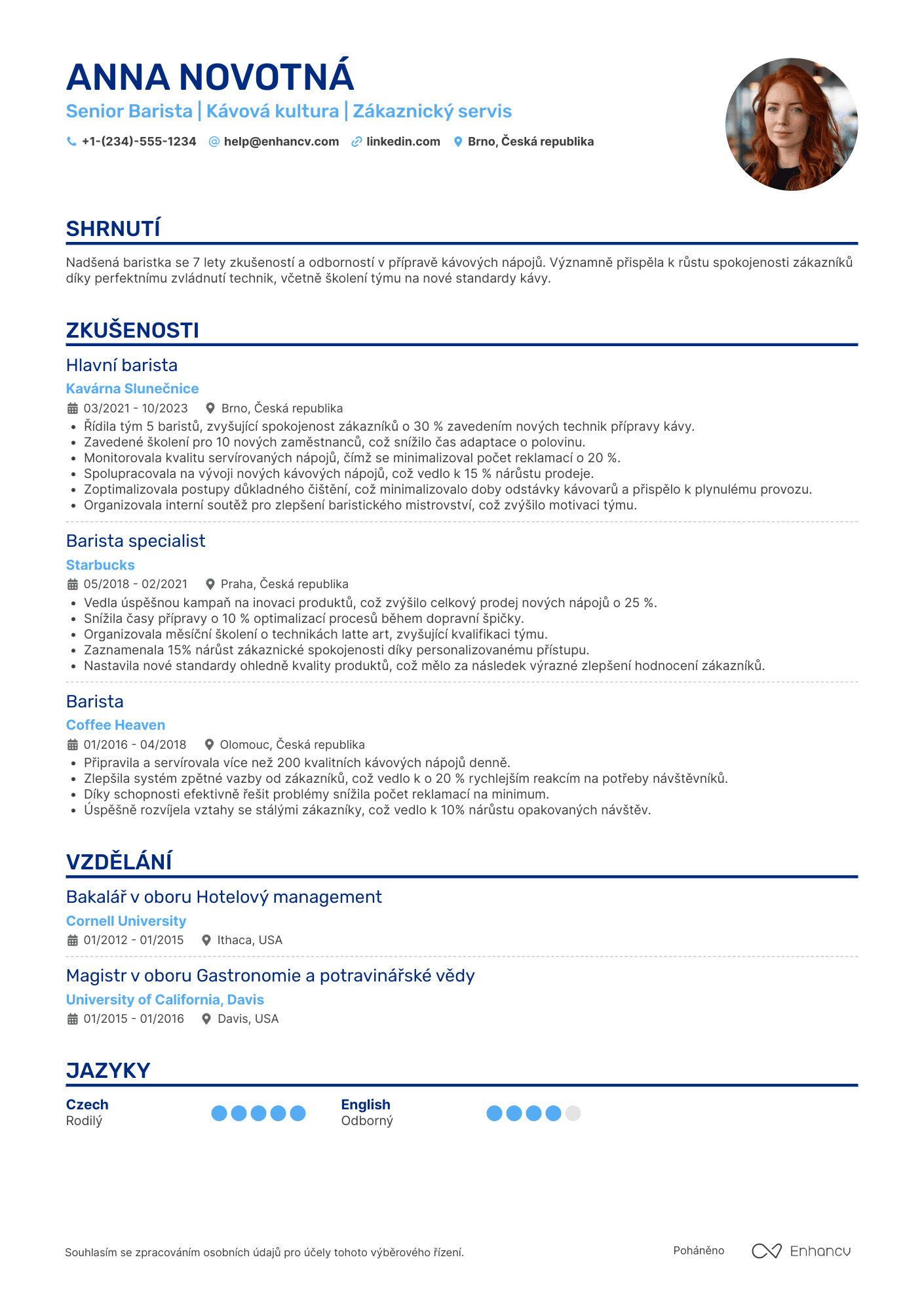 Životopis pro Restaurace Barista