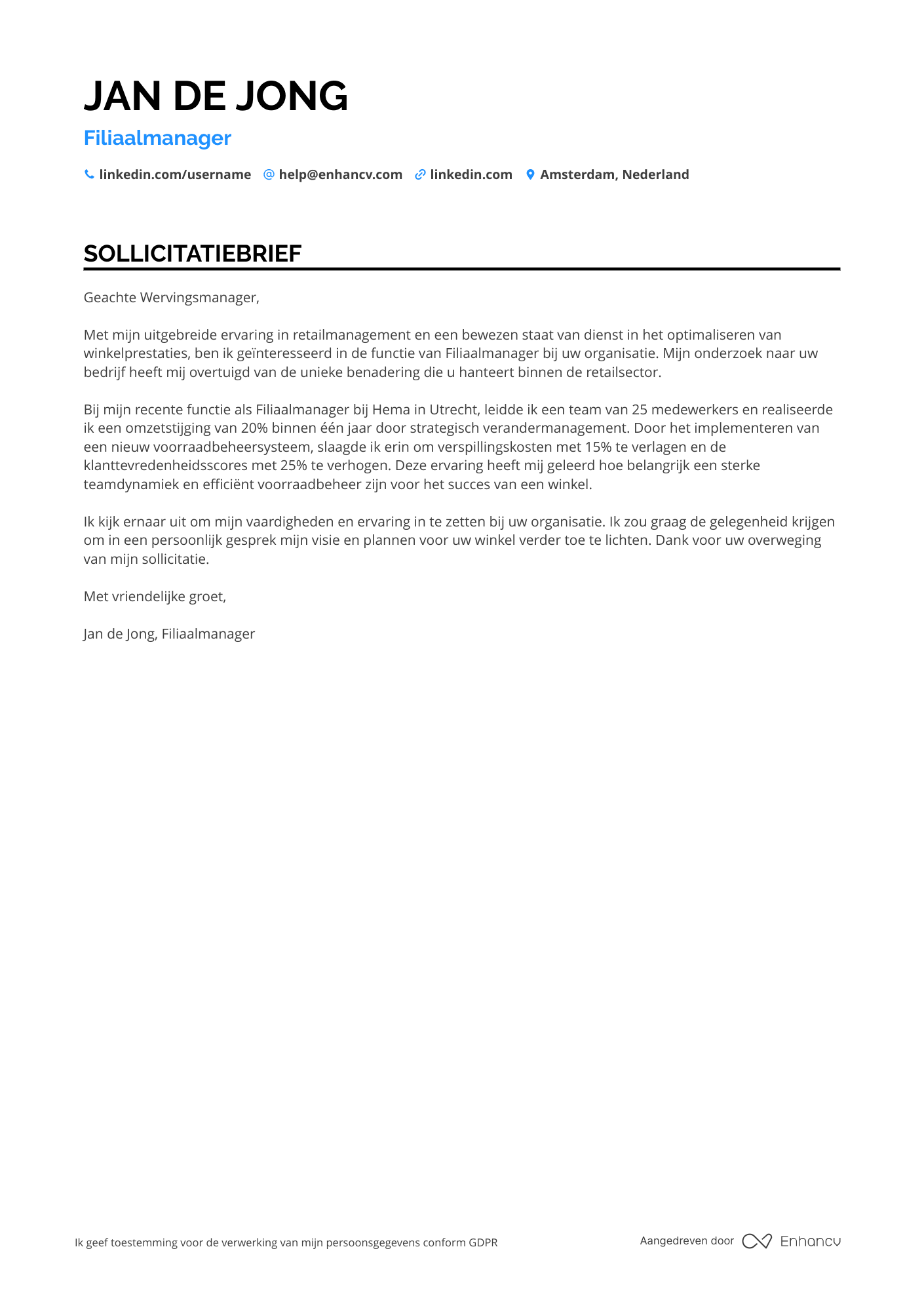 Sollicitatiebrief voor Kruidvat Filiaalmanager