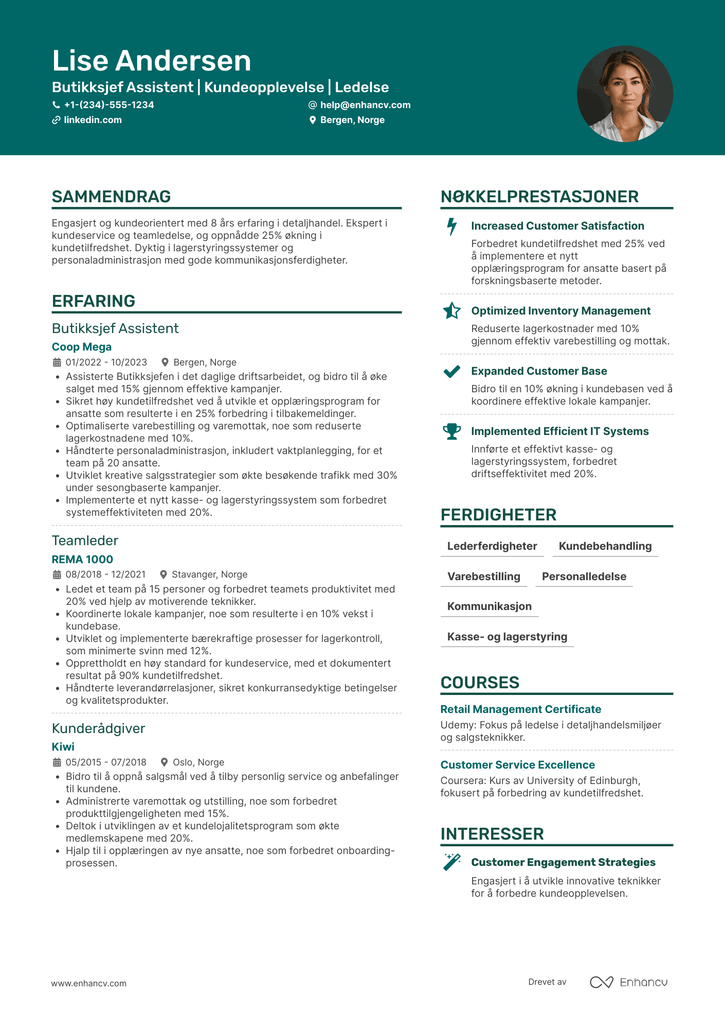 CV for Butikksjef Assistent