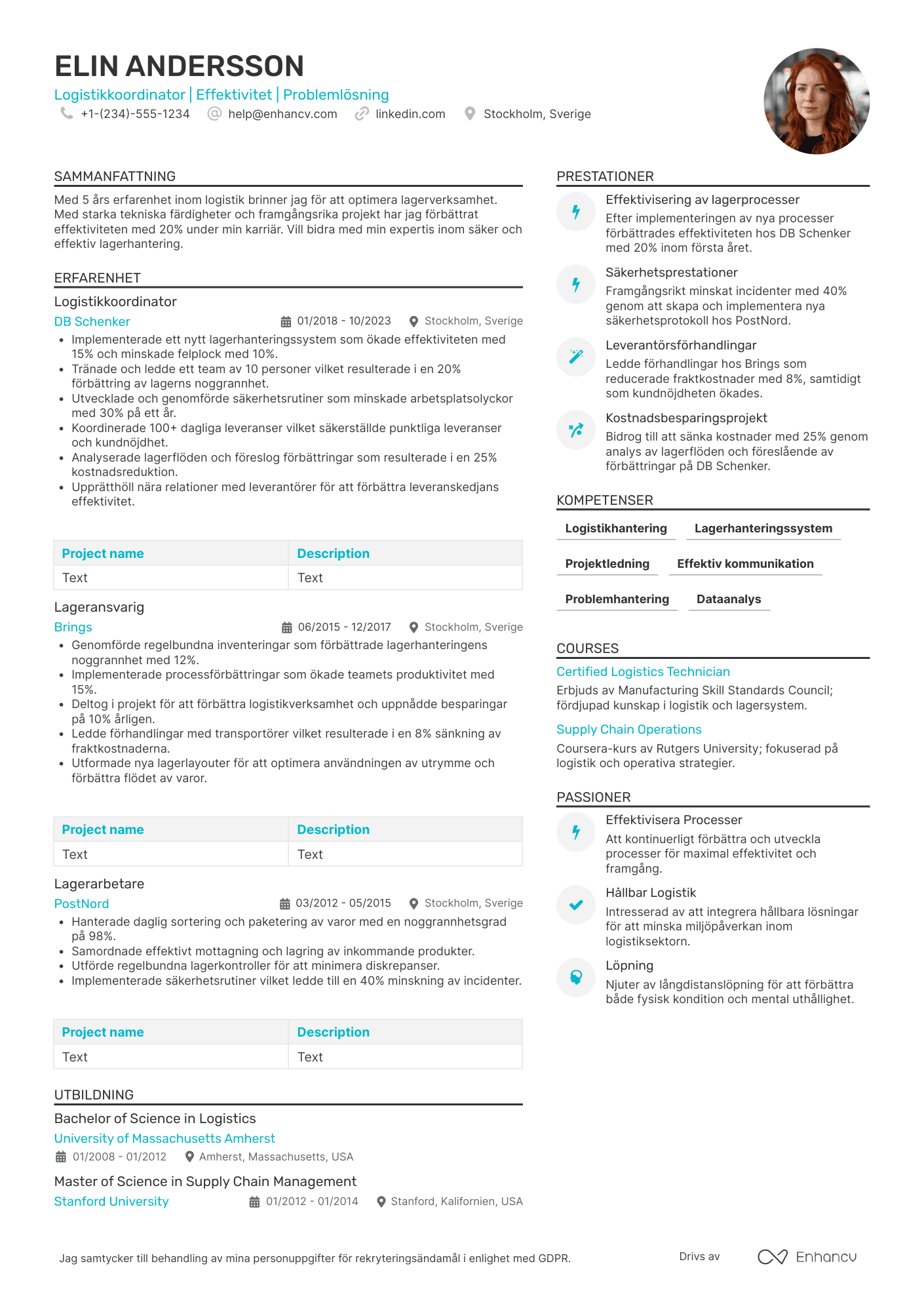 CV för Lagerarbetare nybörjare