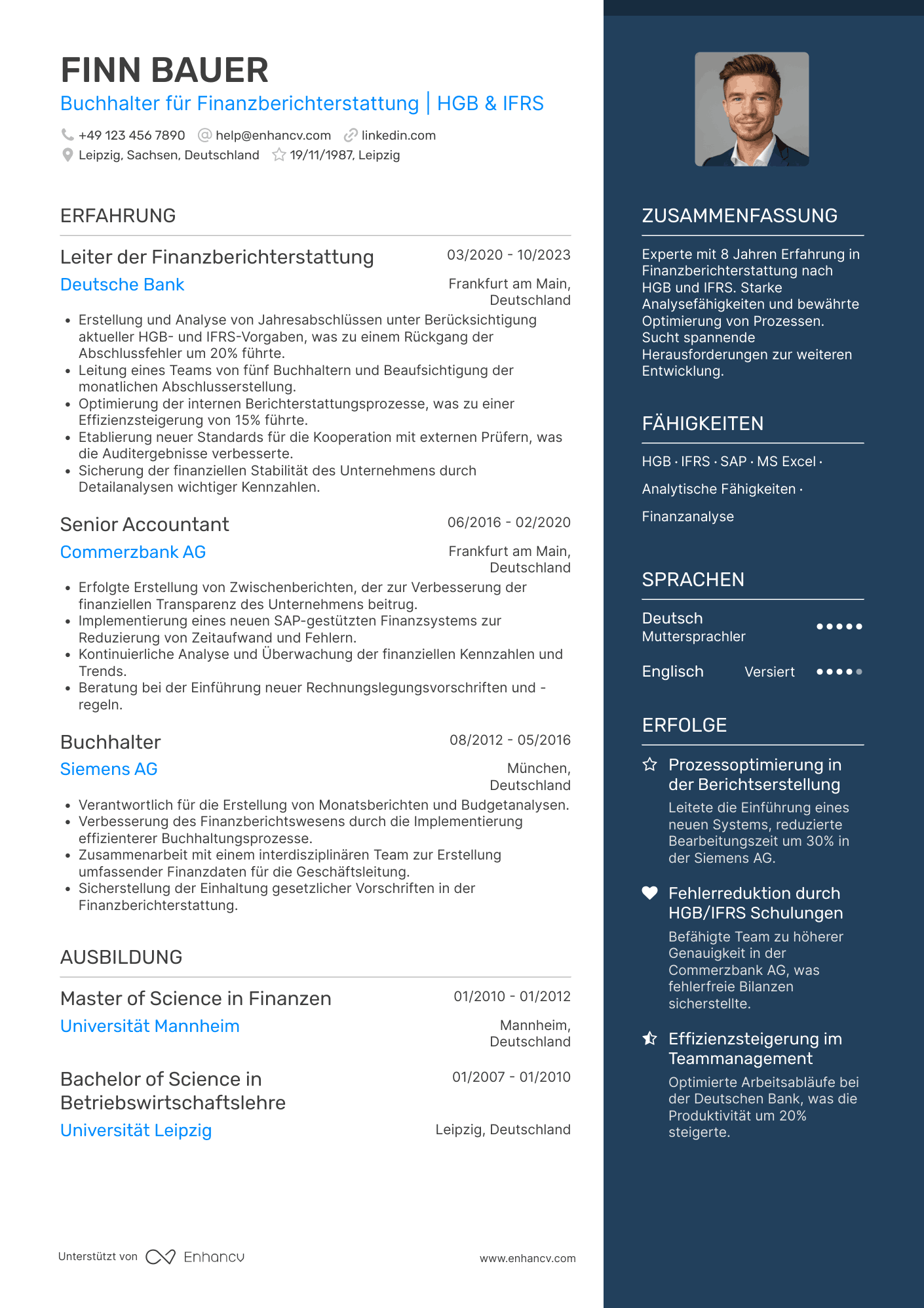 Lebenslauf als Buchhalter für Finanzberichterstattung
