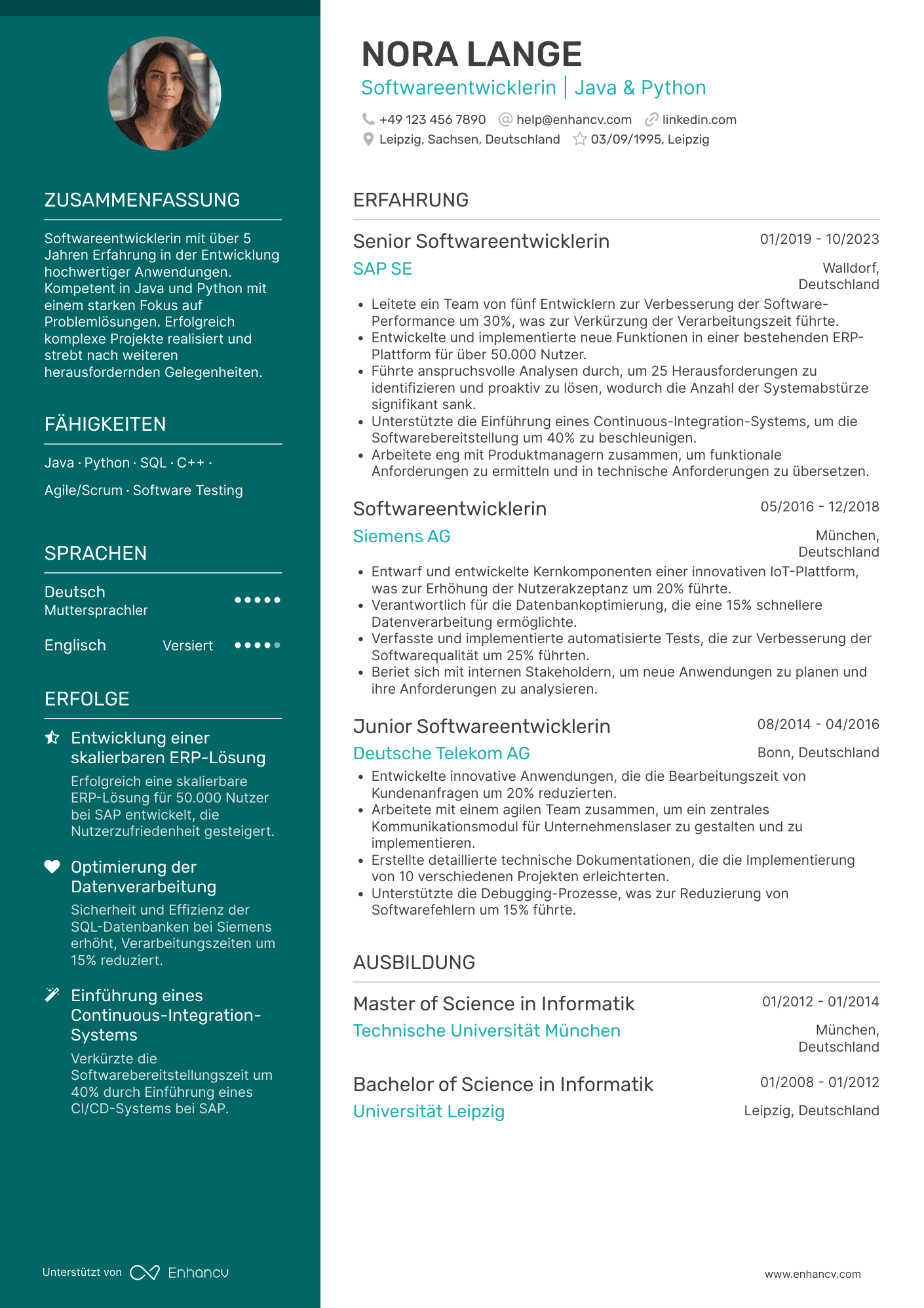 Lebenslauf als Ingenieur für Softwareentwicklung