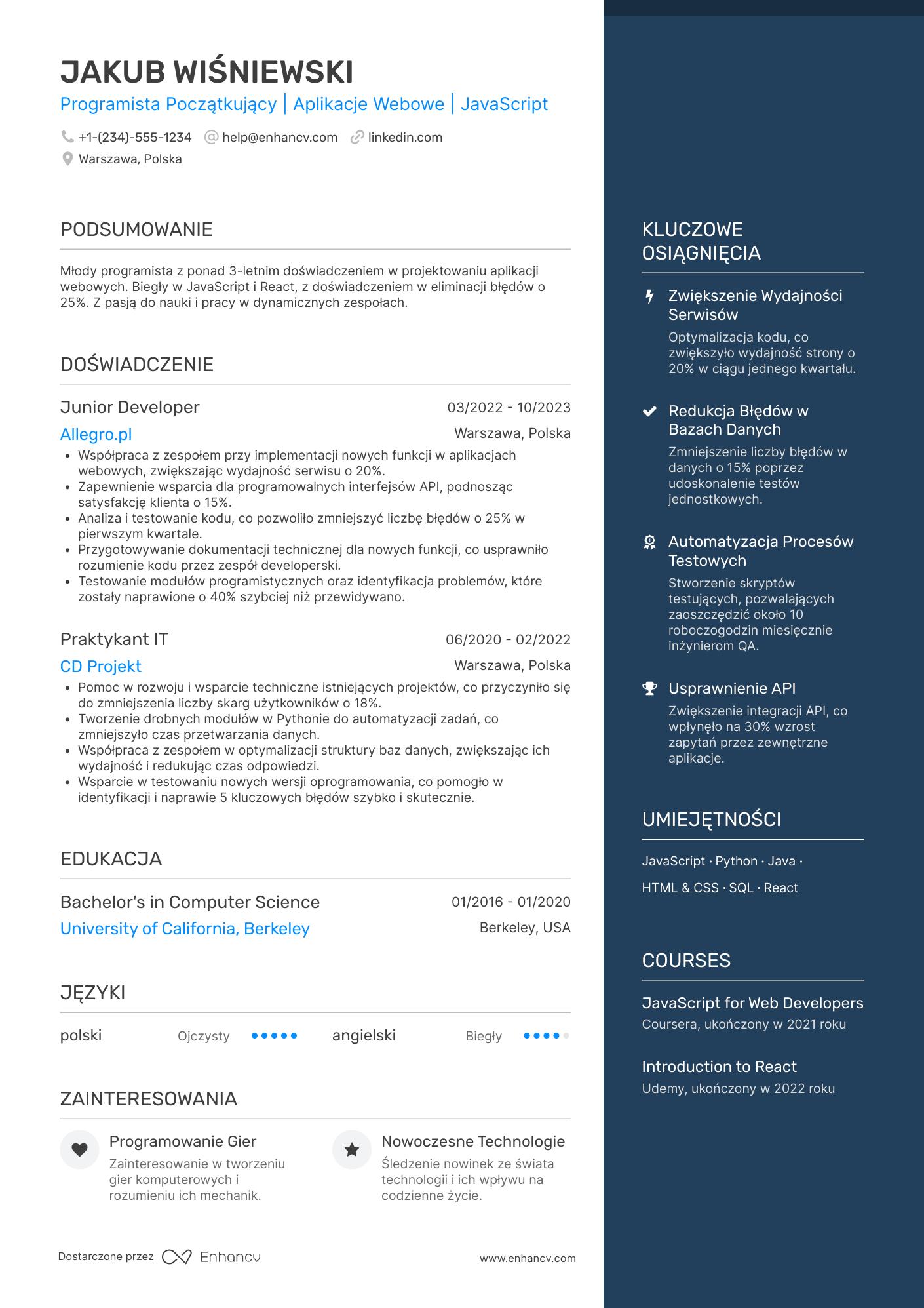CV dla Programista Początkujący
