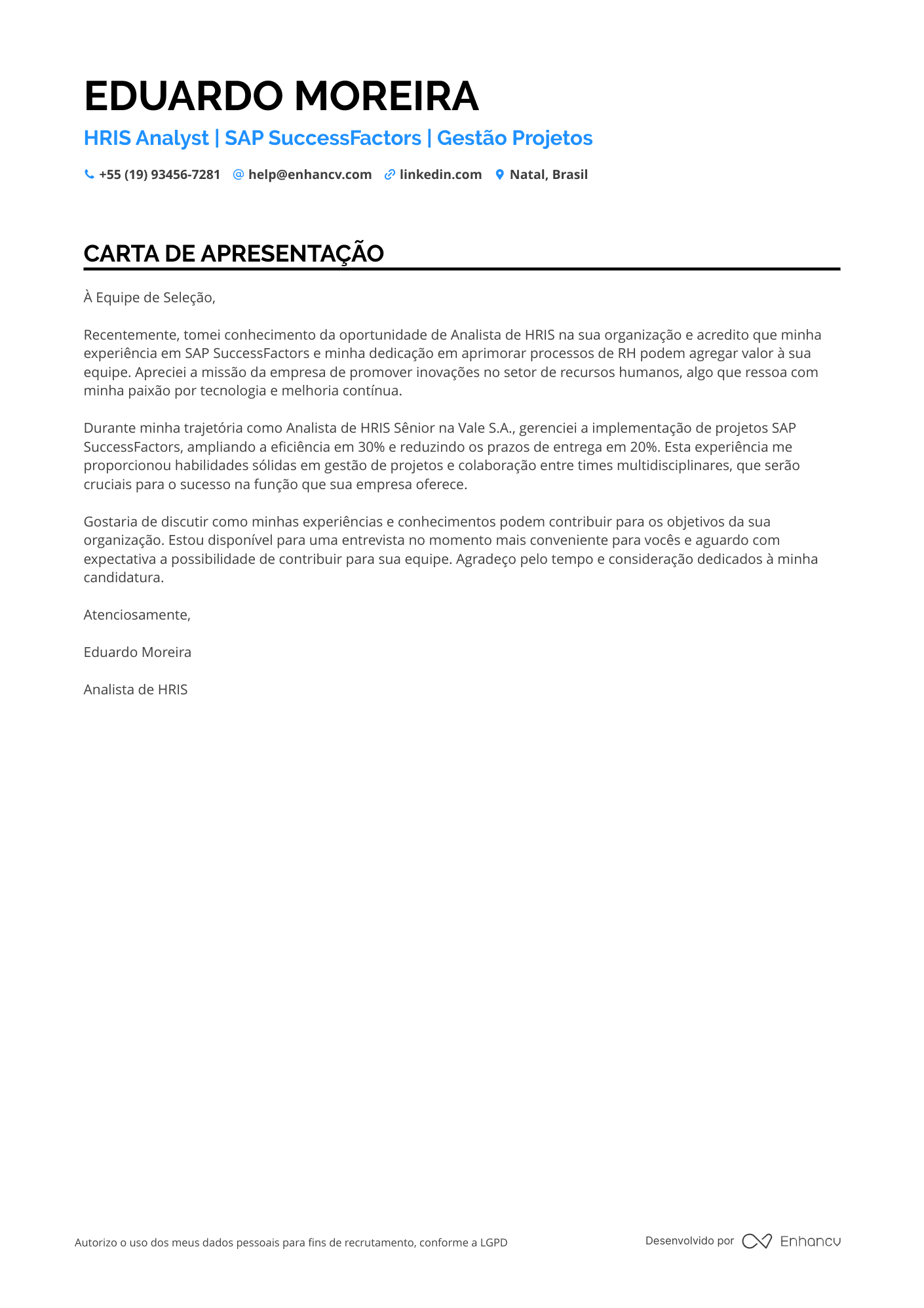 Analista de RH Meio período