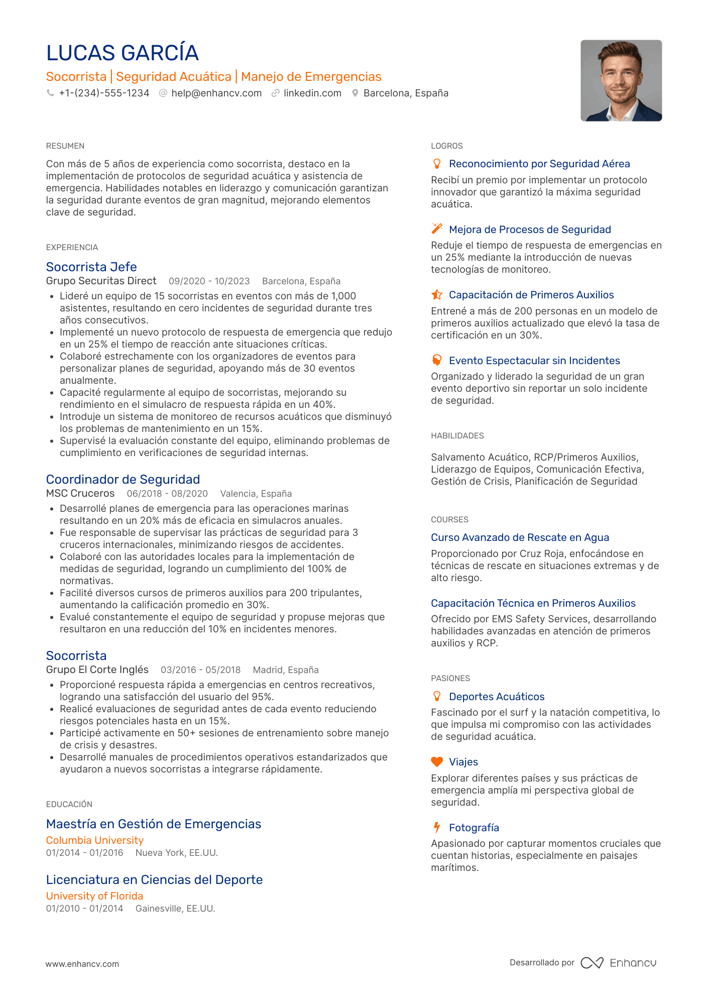 Ejemplo de CV para socorrista en eventos