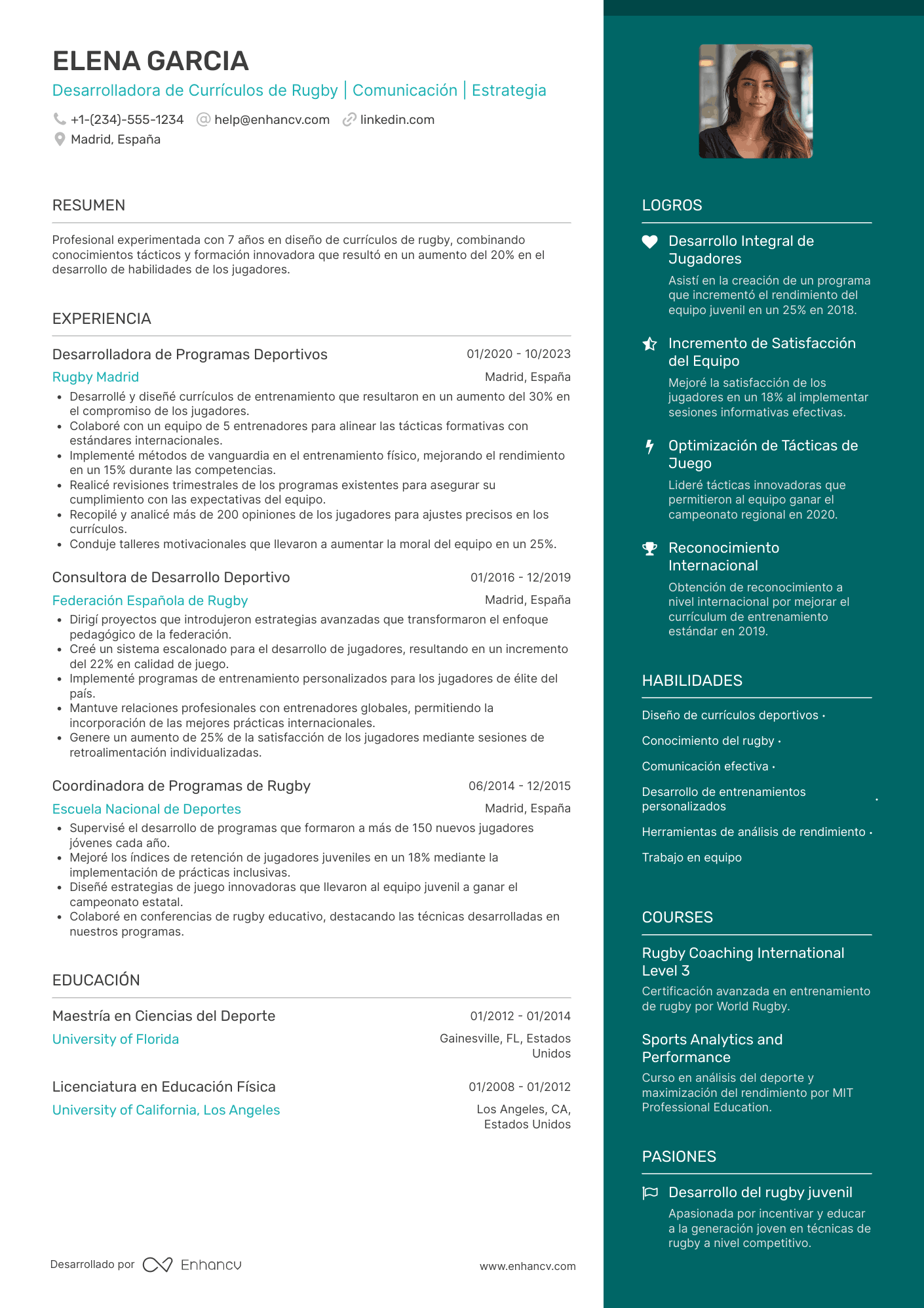 Ejemplo de currículum deportivo de rugby