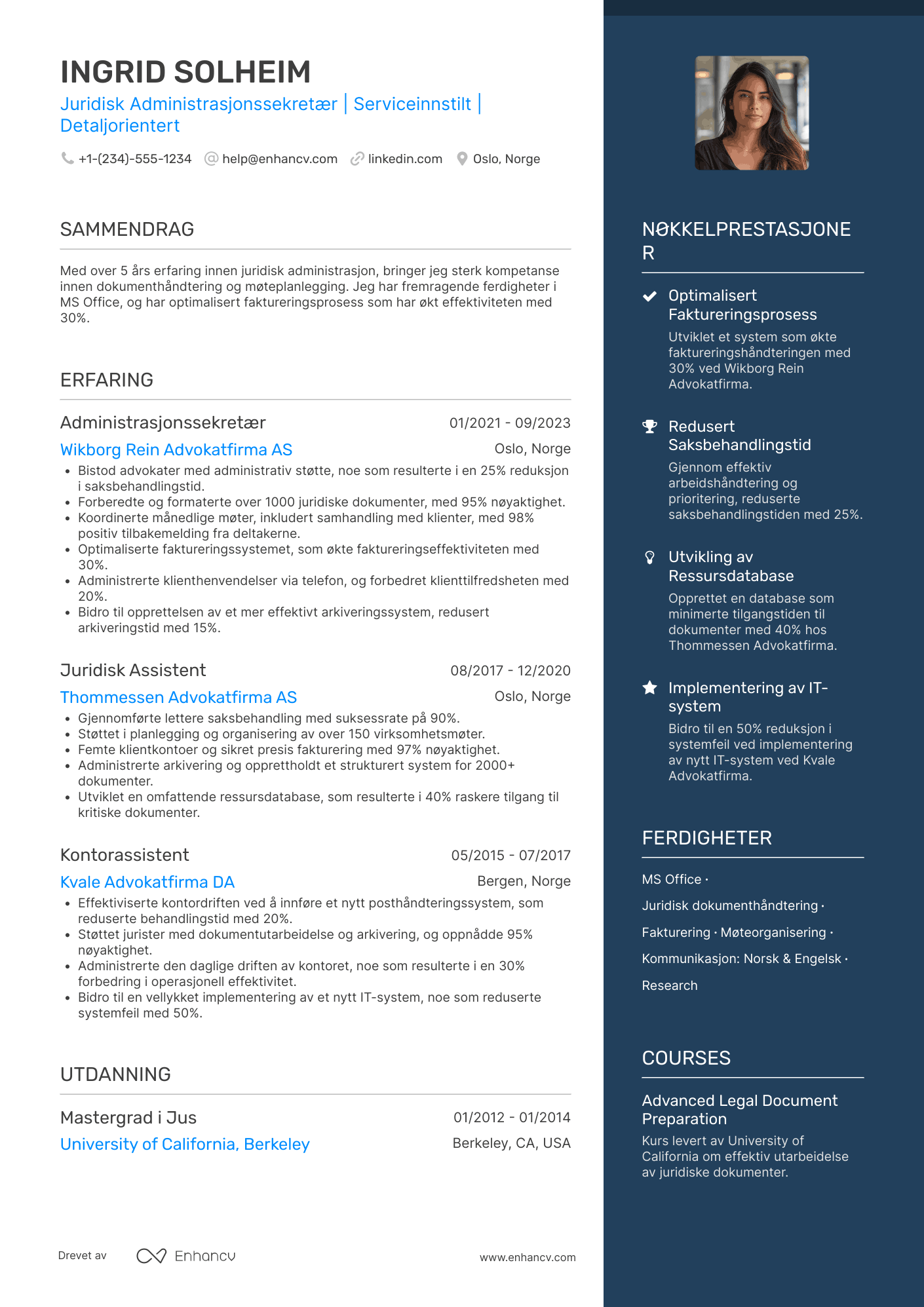CV for Juridisk Administrasjonssekretær