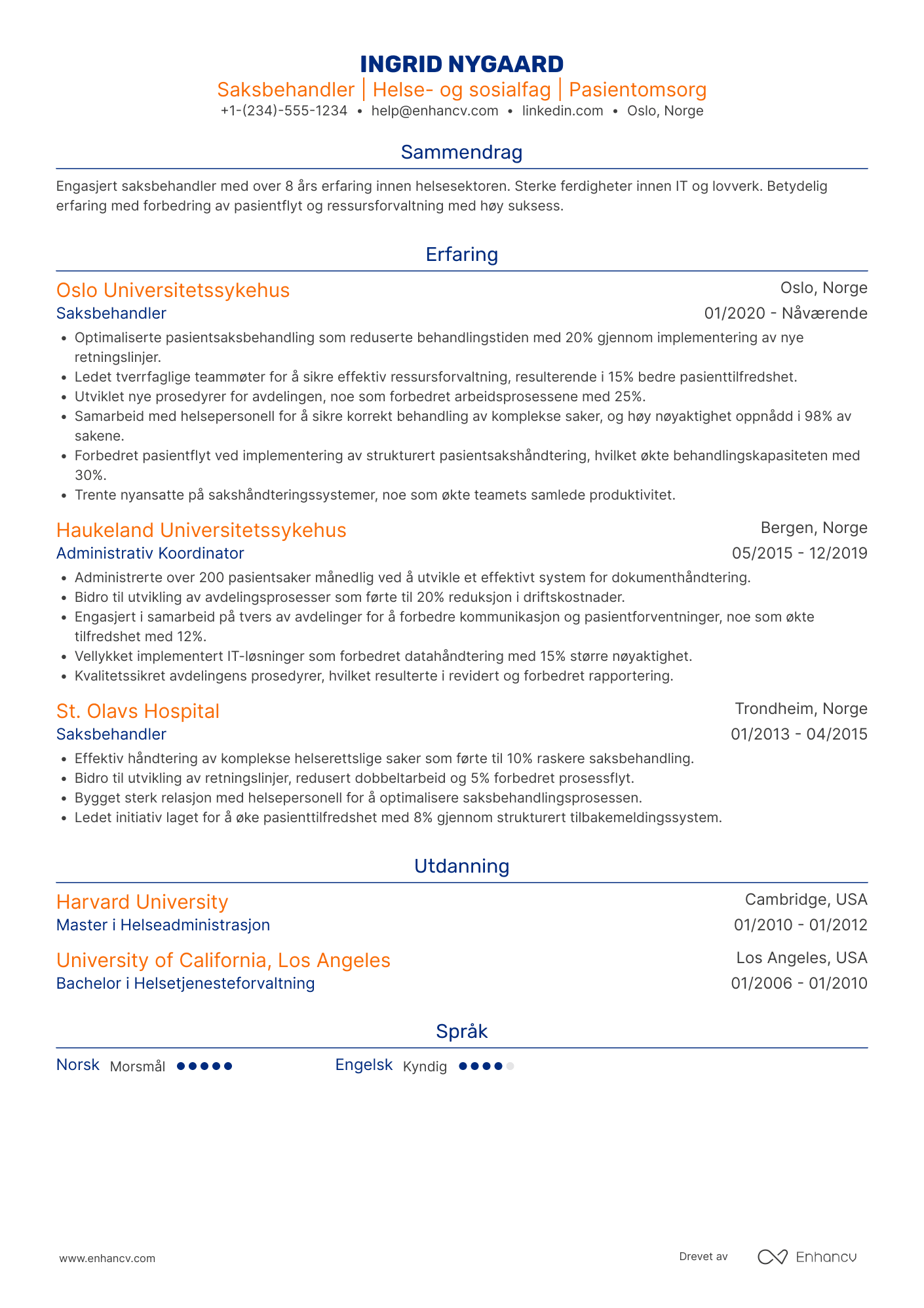 CV for Saksbehandler i Helsevesenet