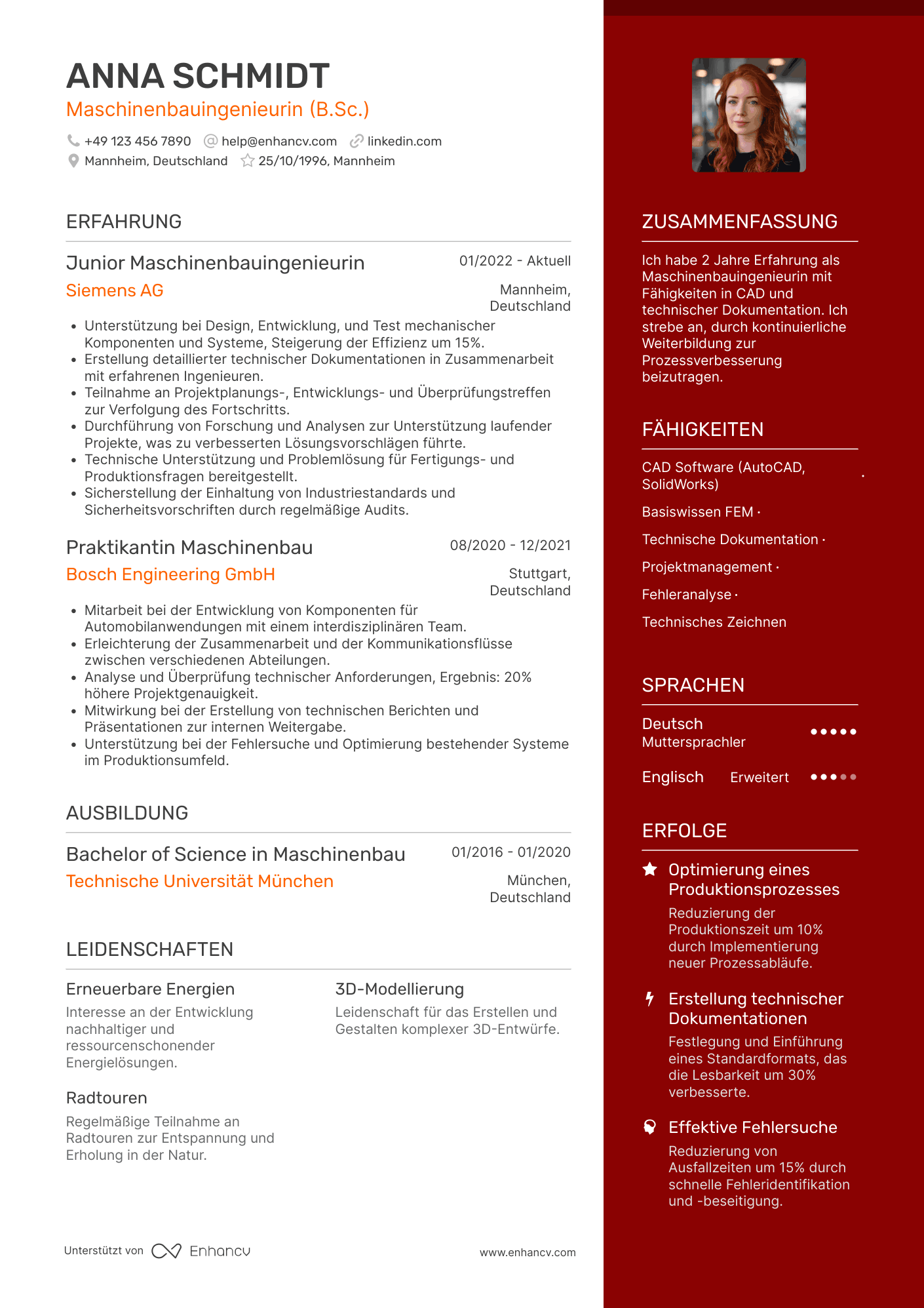 Lebenslauf als Junior Maschinenbauingenieur