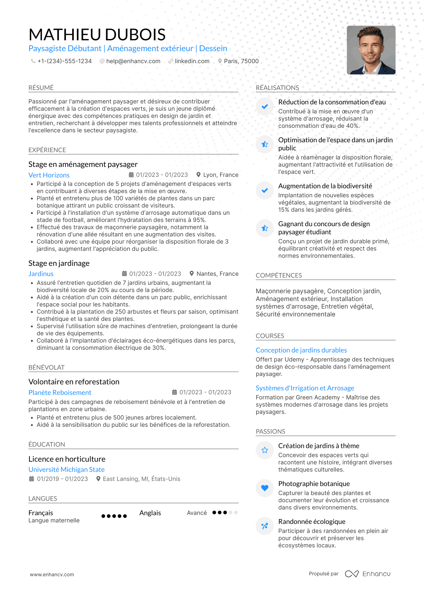 CV de paysagiste débutant