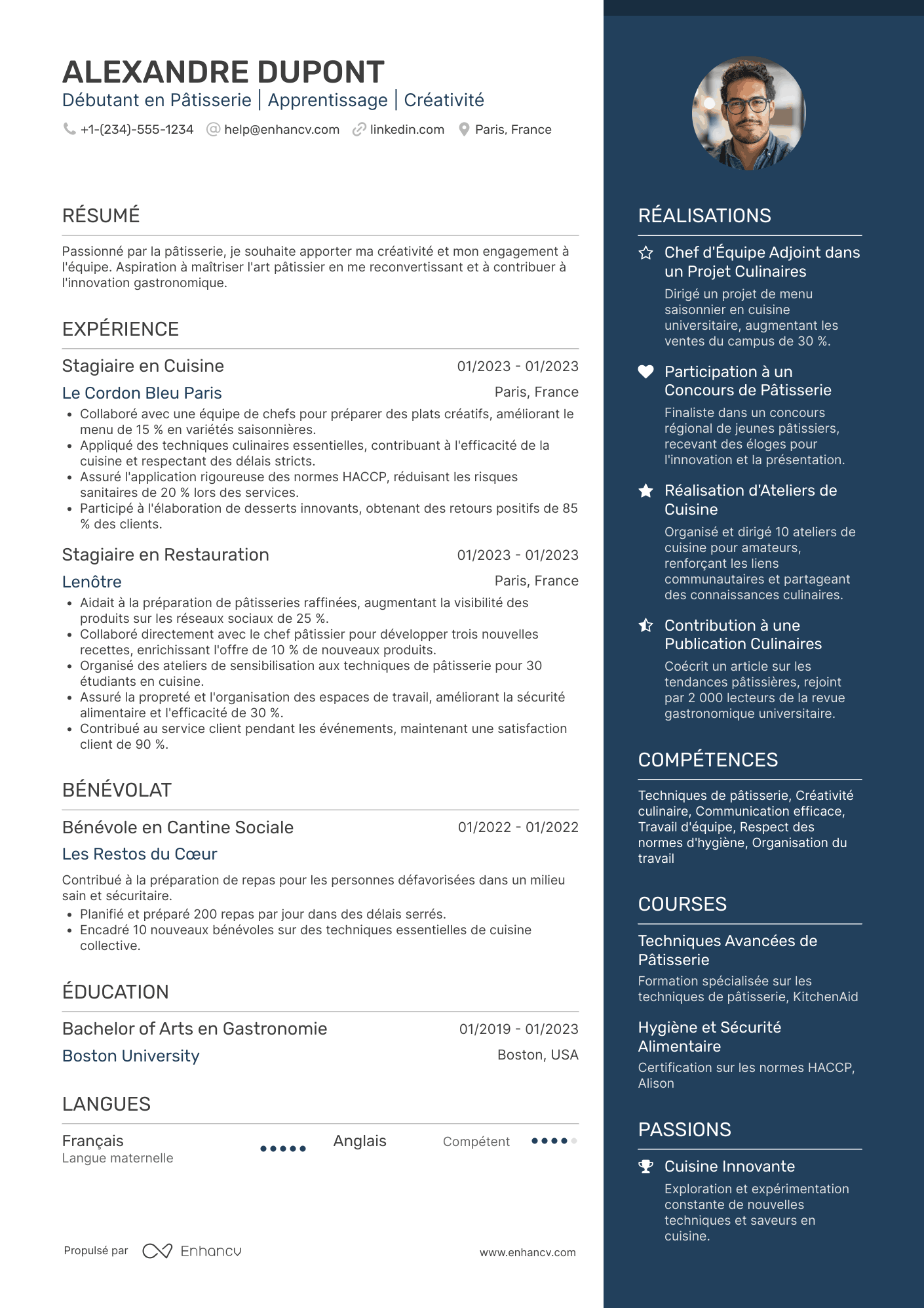 CV pour une reconversion en pâtissier