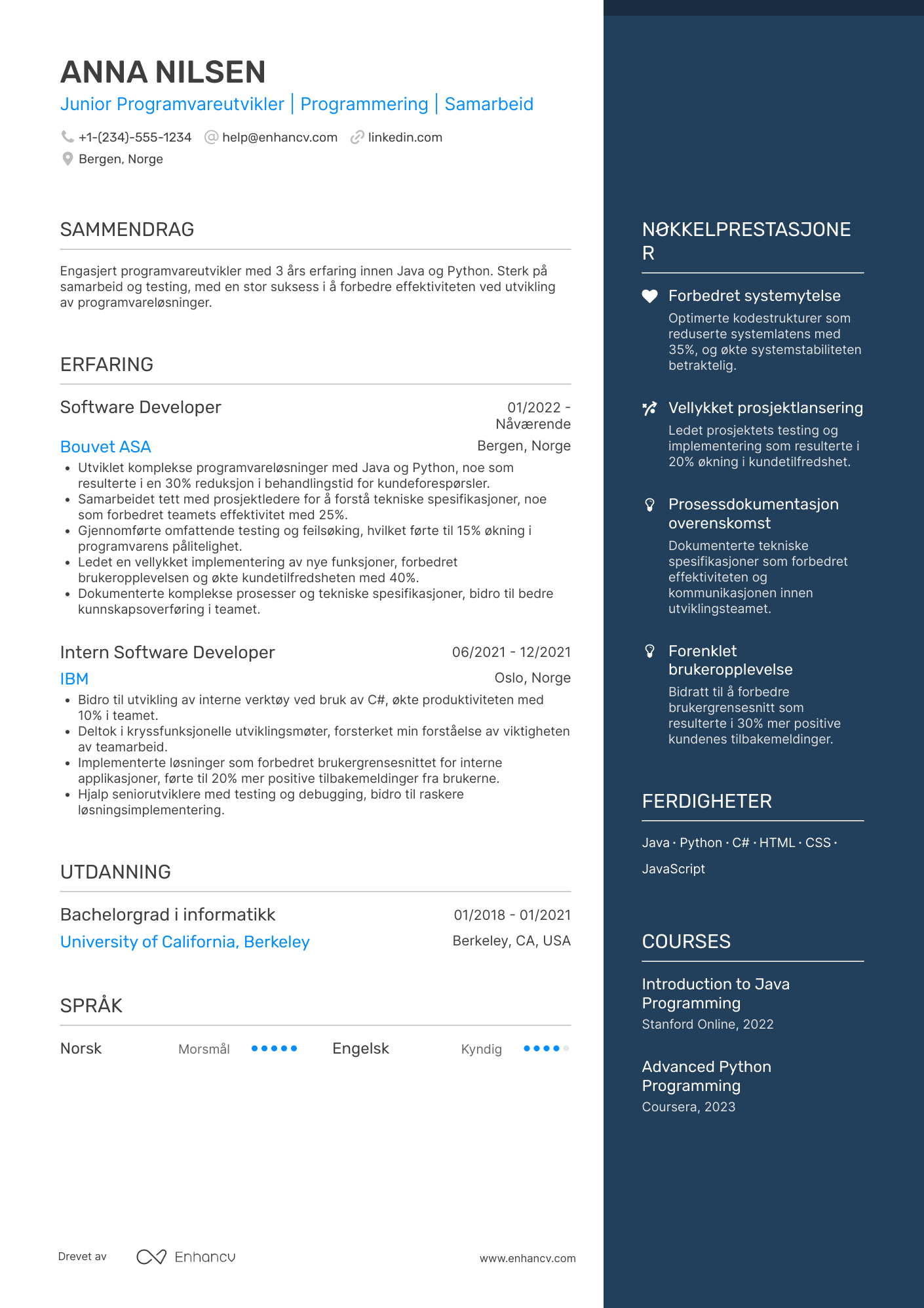 CV for Junior Programvareutvikler