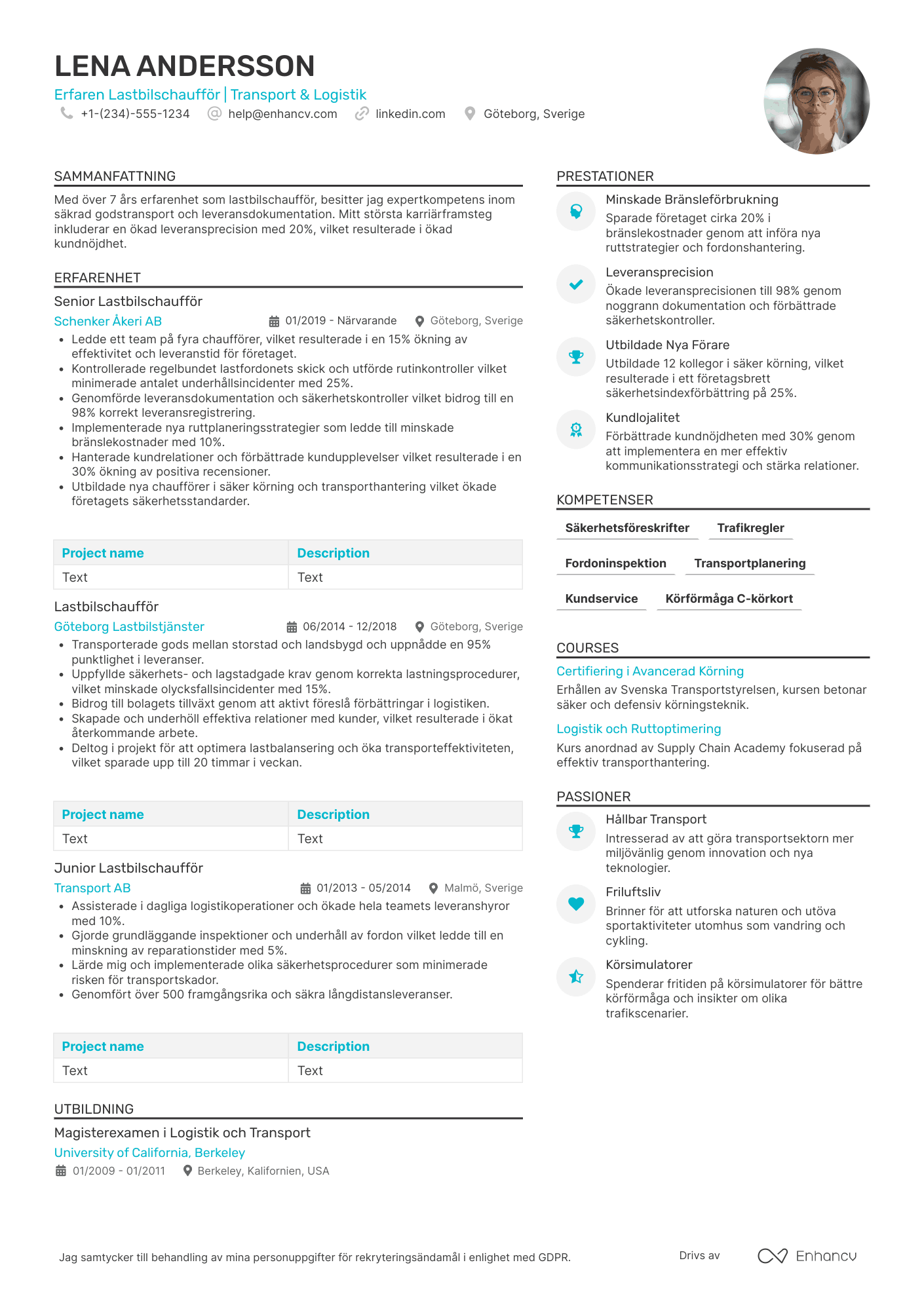 CV för Lastbilschaufför   erfaren