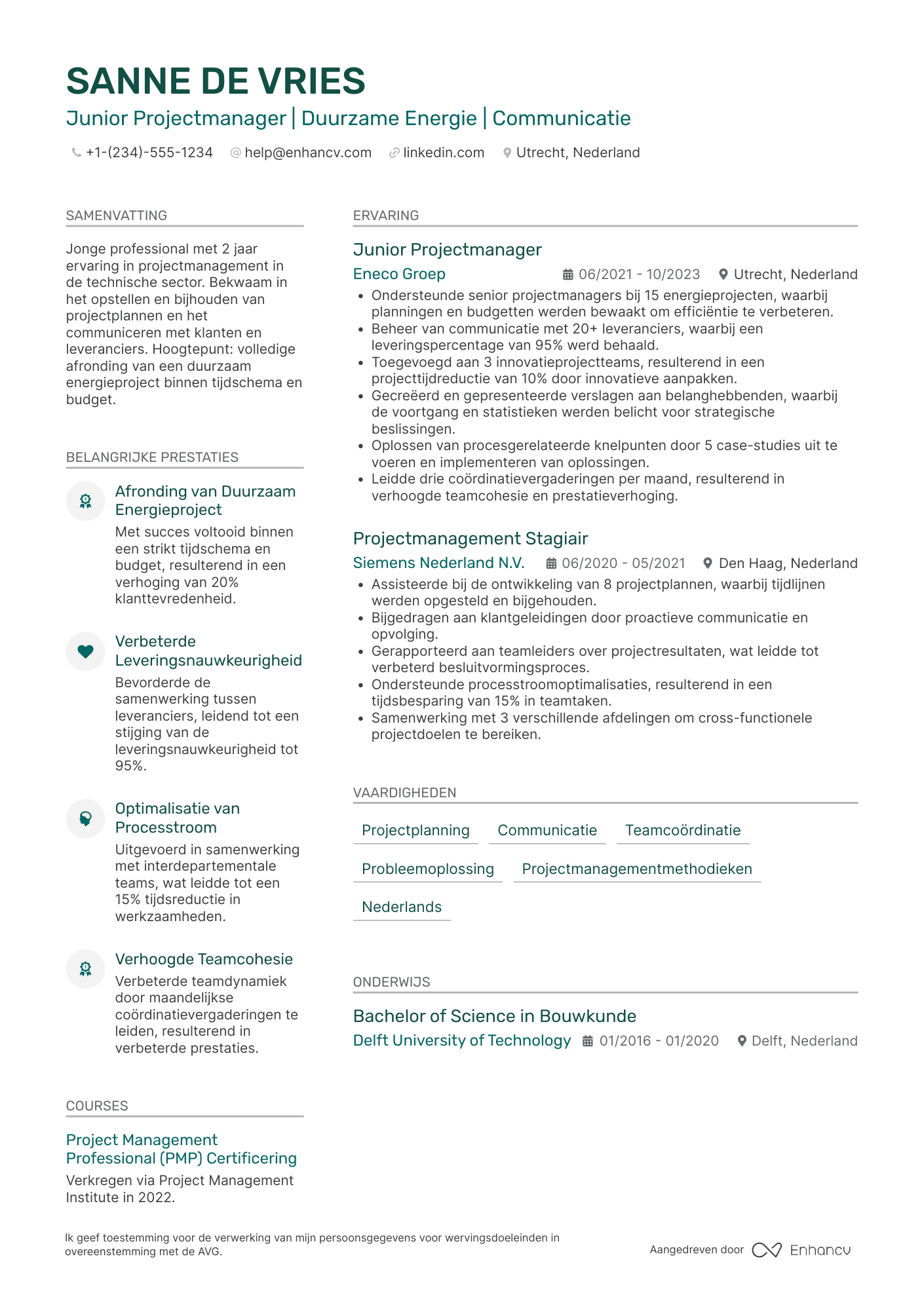 CV voor Junior Projectmanager