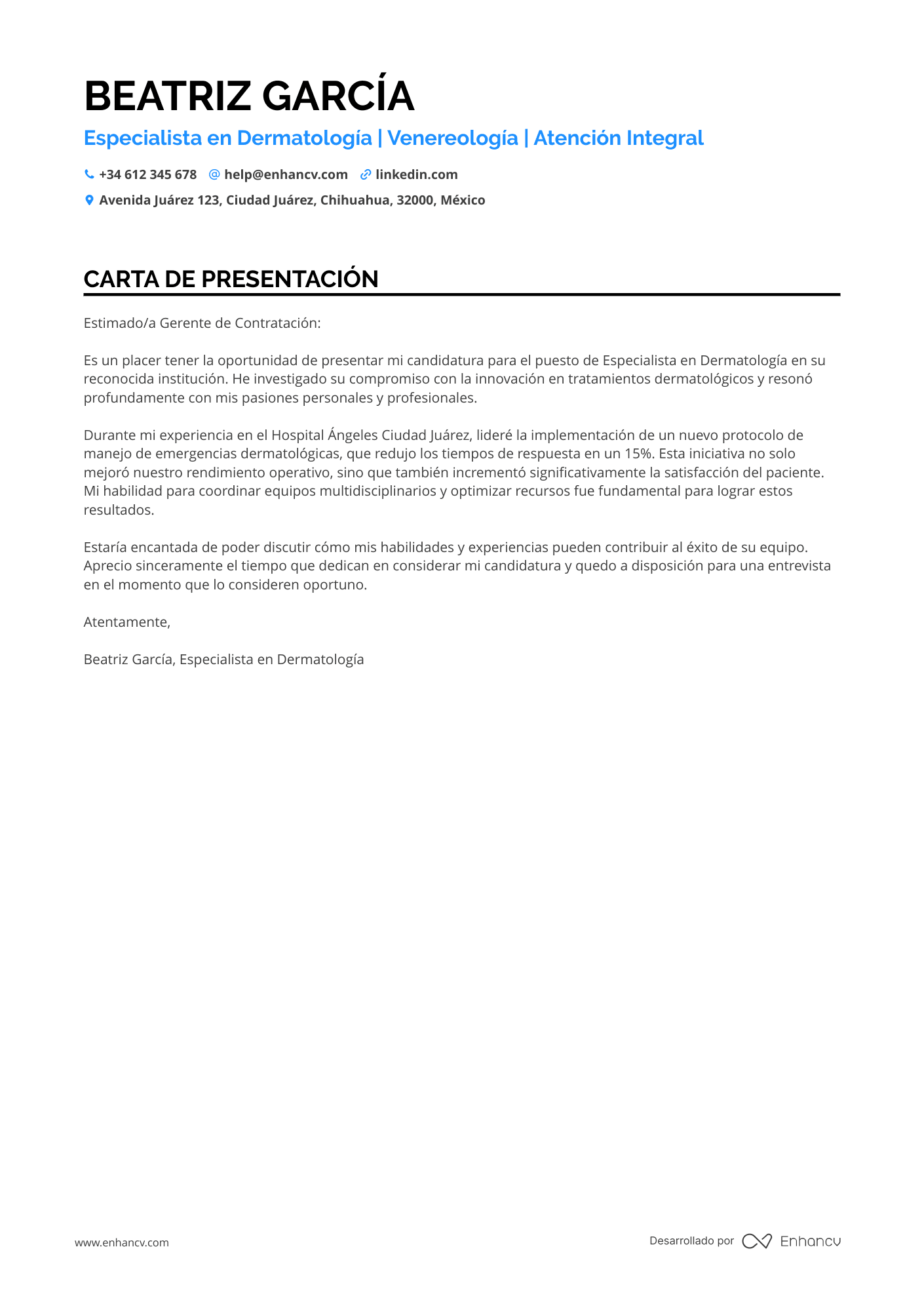 Médico Especialista en Dermatología