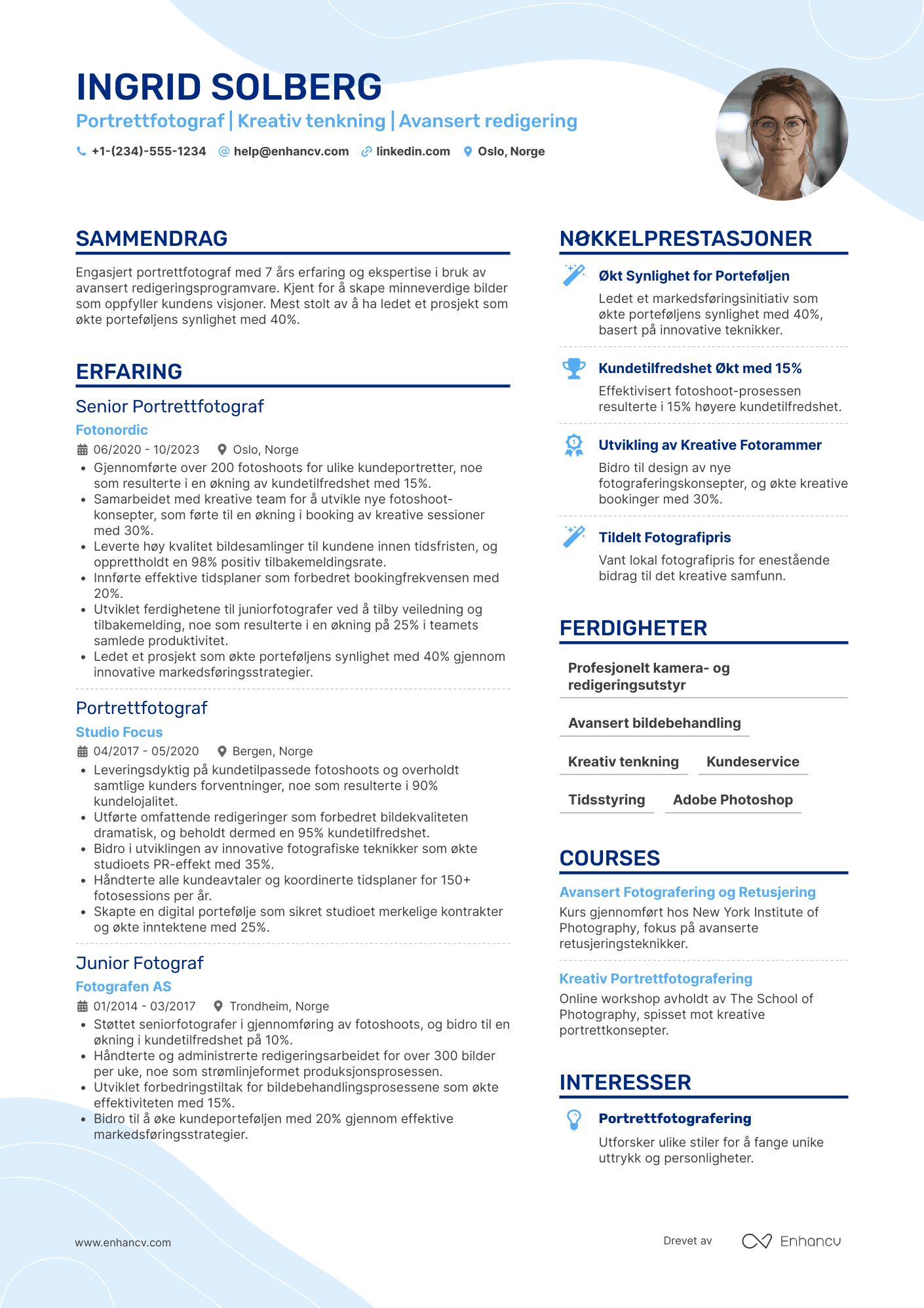 CV for Portrettfotograf
