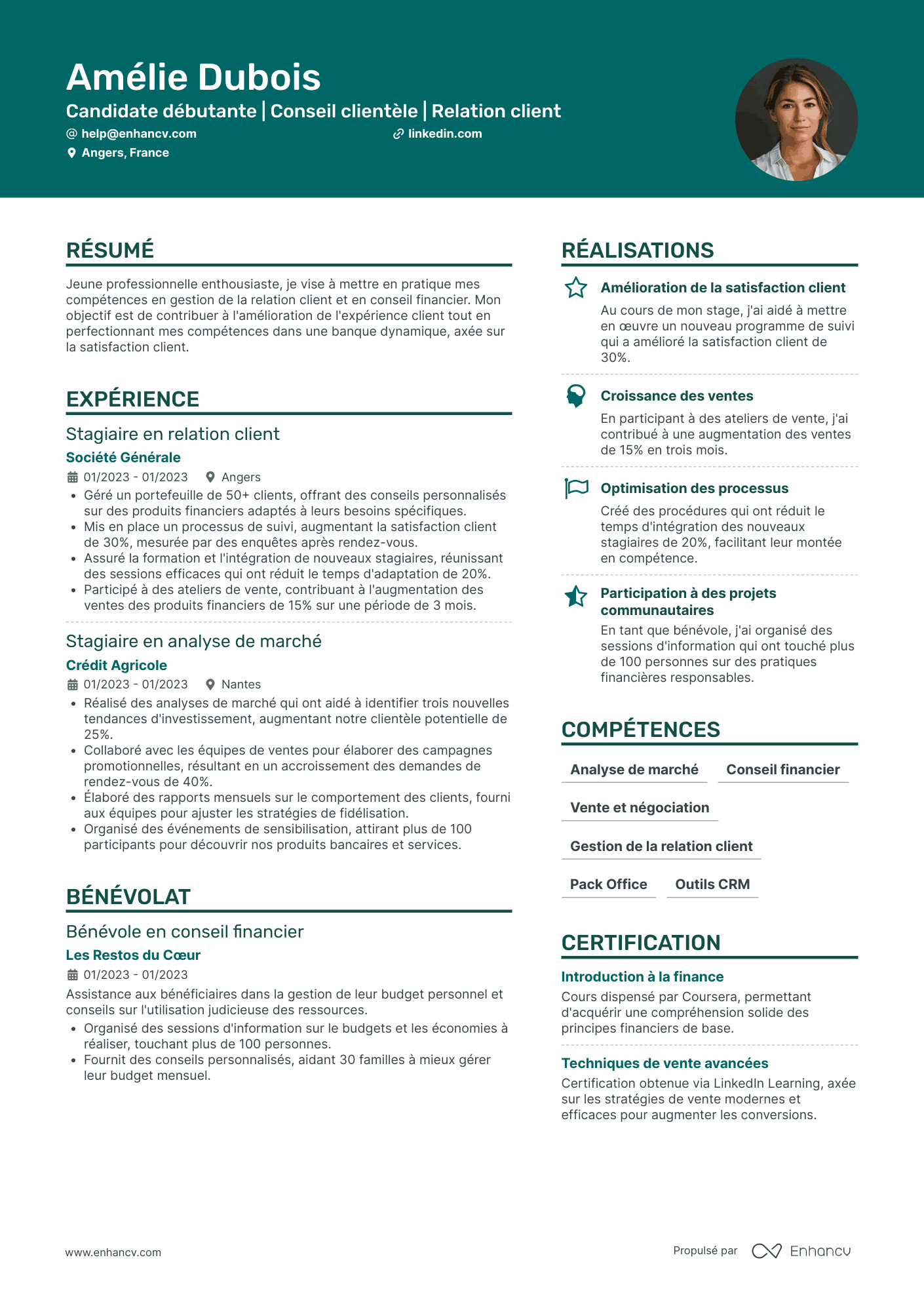 Banque pour débutant Exemples de CV