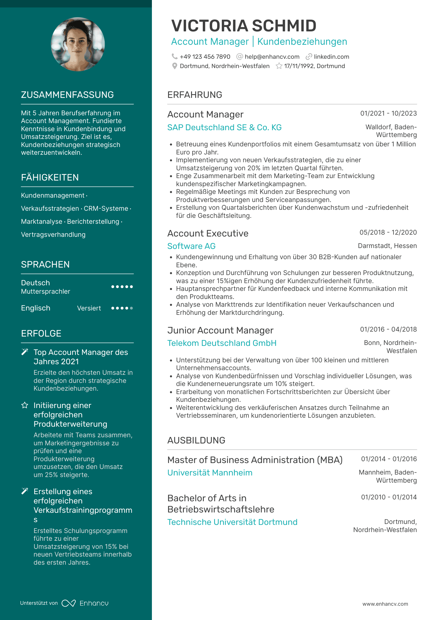 Lebenslauf als Account Manager auf mittlerer Ebene