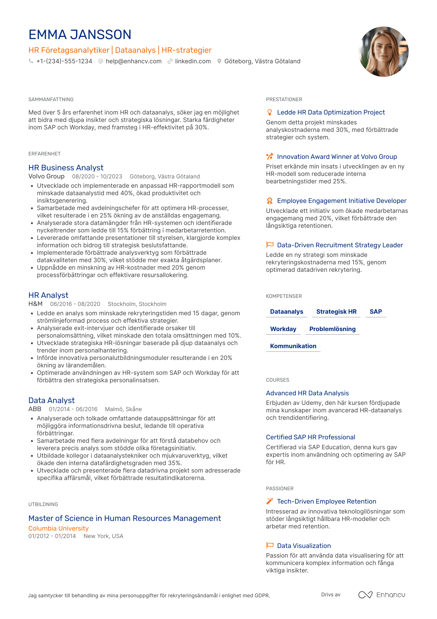 CV för HR Företagsanalytiker