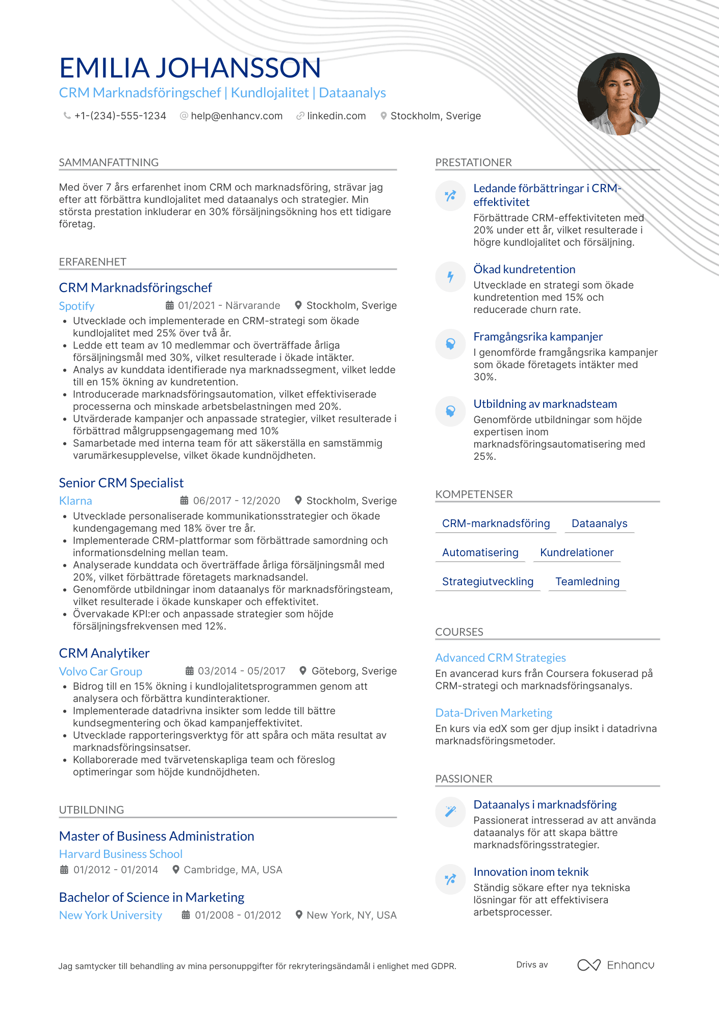 CV för CRM Marknadsföringschef