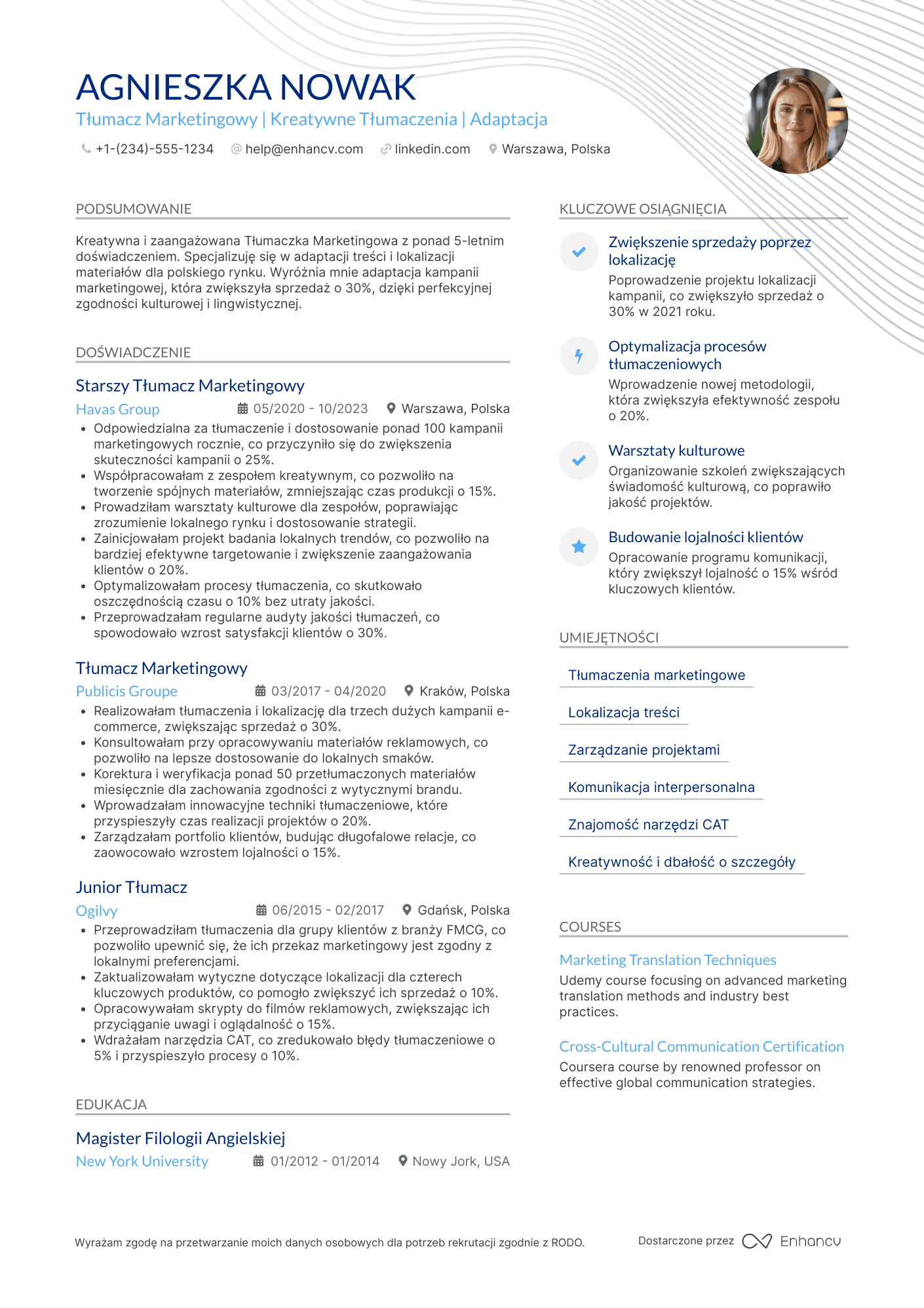 CV dla Tłumacz Marketingowy