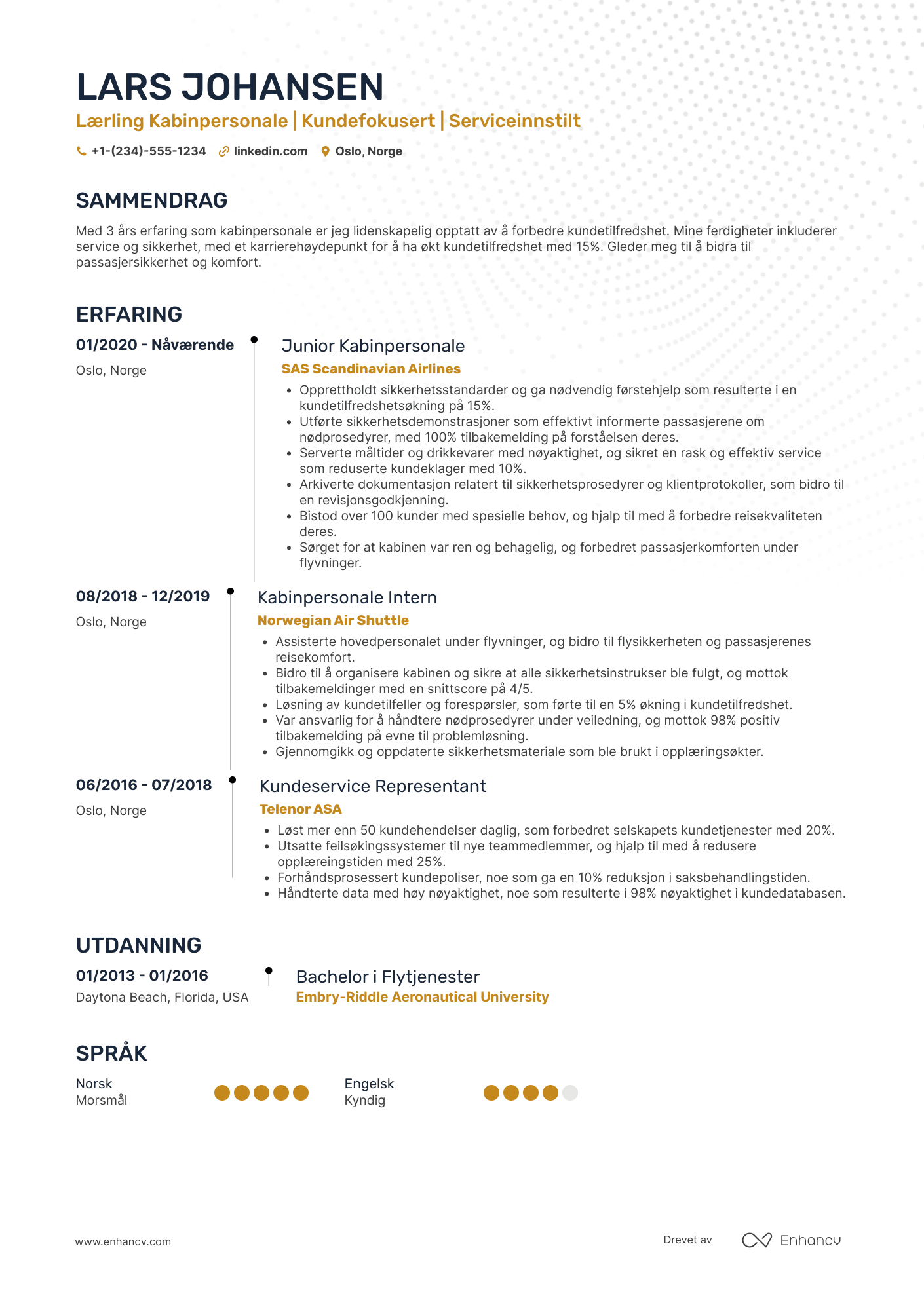 CV for Junior Kabinpersonale