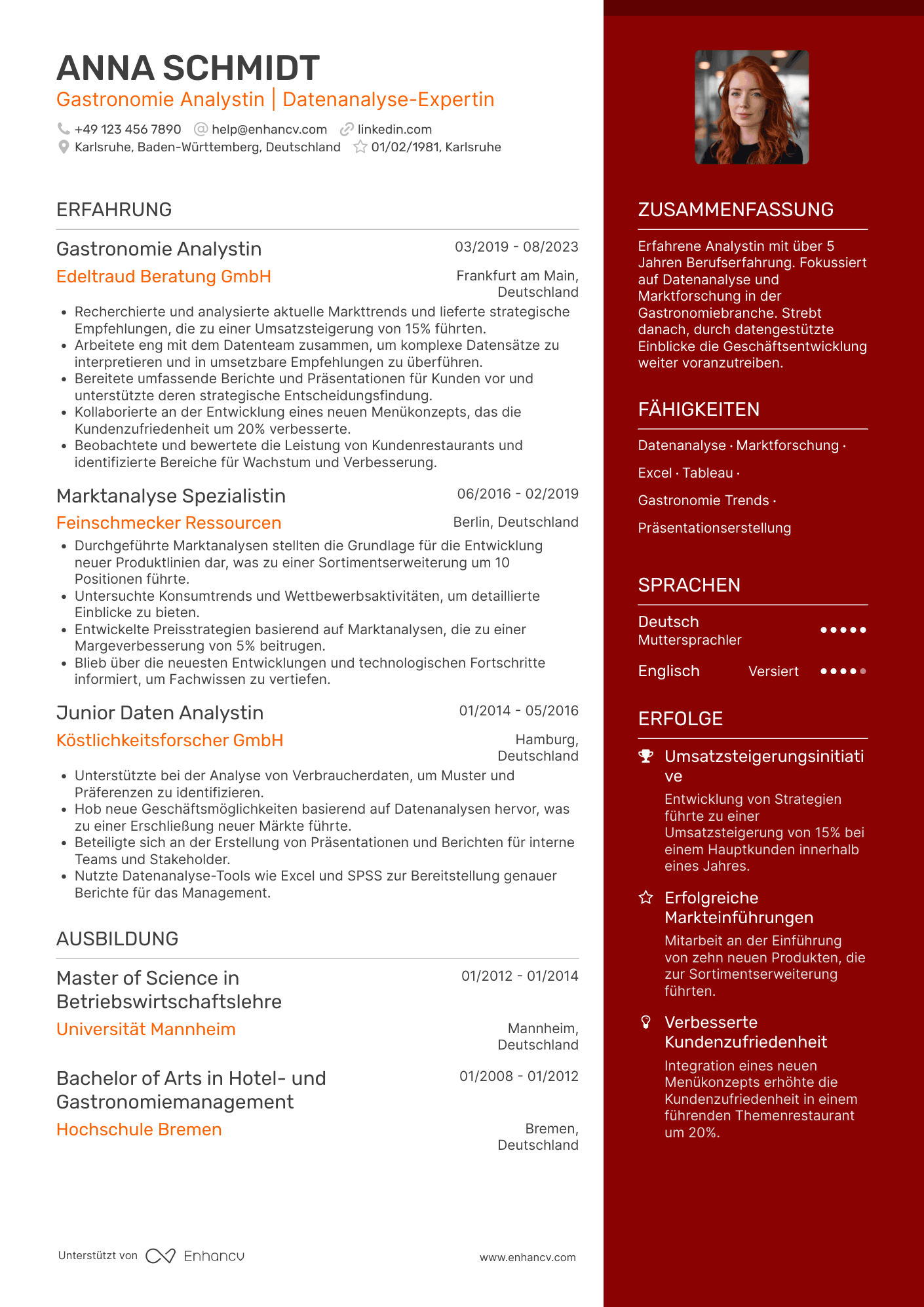 Lebenslauf als Gastronomie Analyst